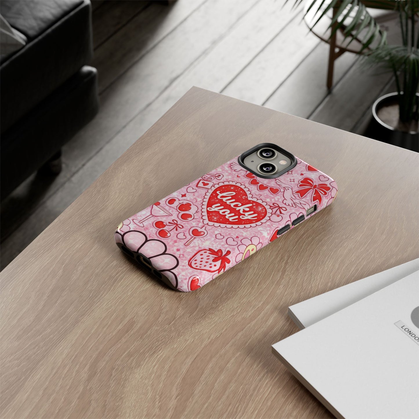 Pink Kawaii 'Lucky You' Floral Phone Case — Cute Valentine’s Protective Cover