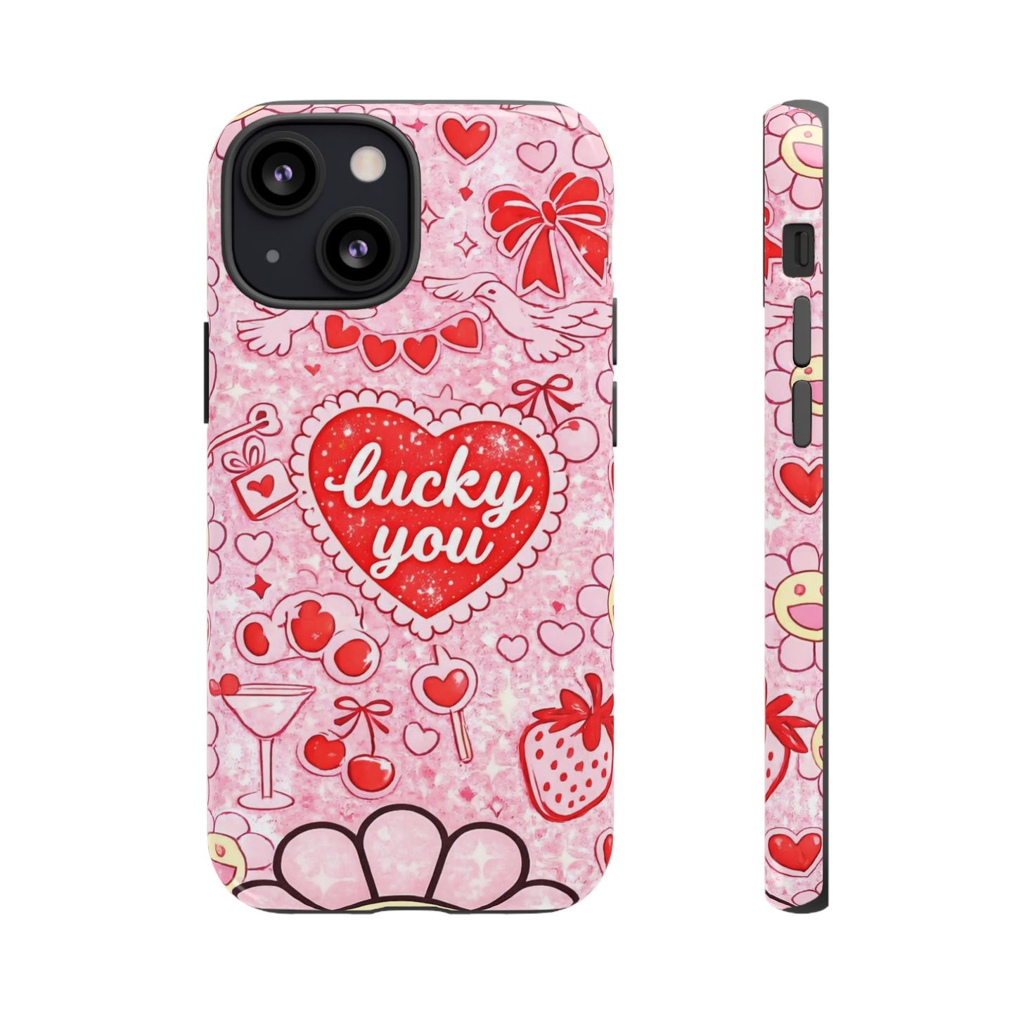 Pink Kawaii 'Lucky You' Floral Phone Case — Cute Valentine’s Protective Cover