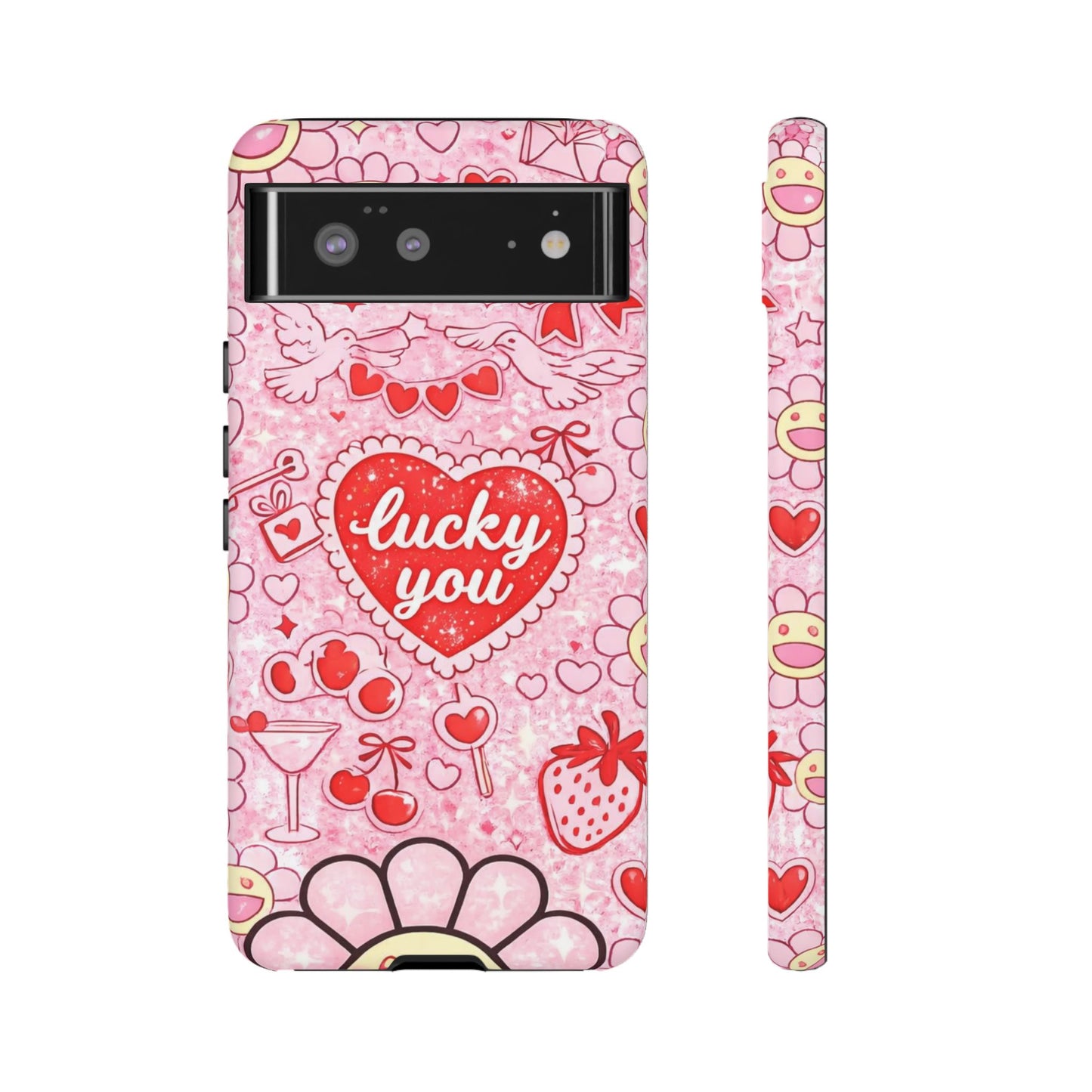 Pink Kawaii 'Lucky You' Floral Phone Case — Cute Valentine’s Protective Cover