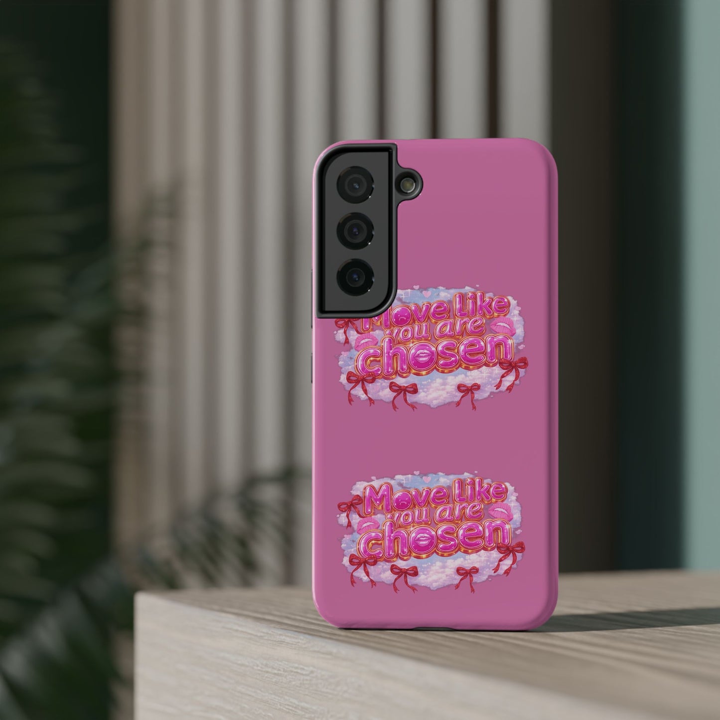 Impact-Resistant Phone Case — “Move Like You Are Chosen” Pink Floral Design