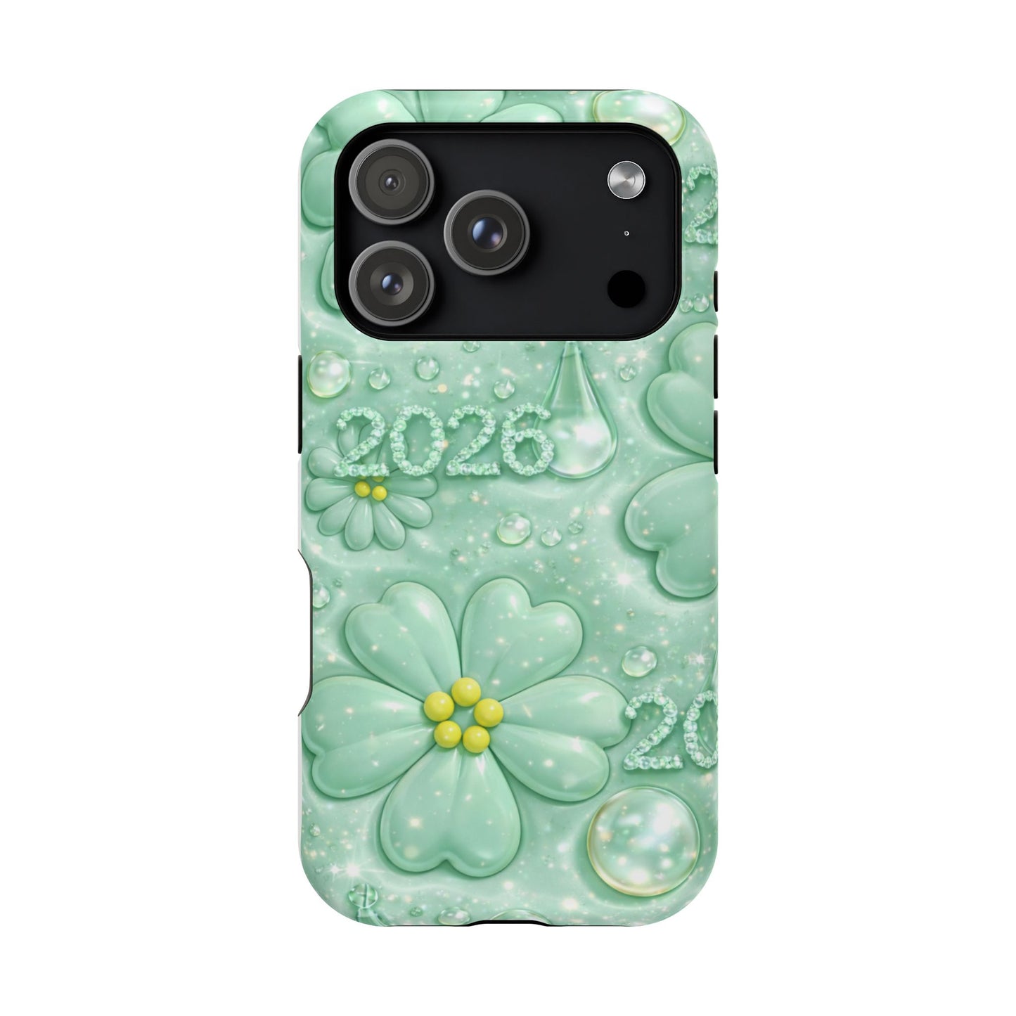 Impact-Resistant Phone Case — Mint 2026 Floral Clover Design