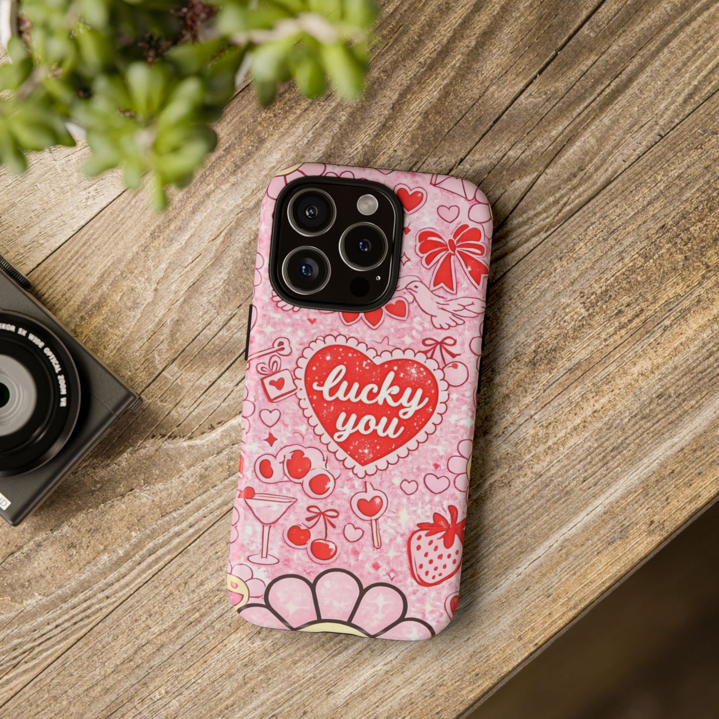 Pink Kawaii 'Lucky You' Floral Phone Case — Cute Valentine’s Protective Cover