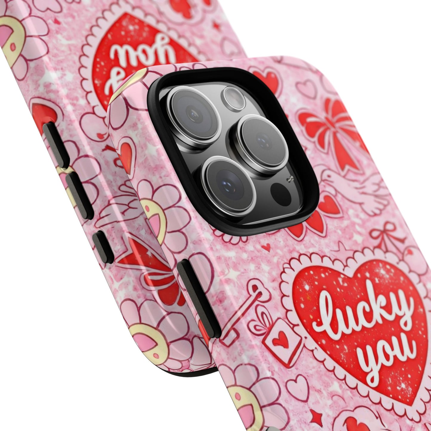 Pink Kawaii 'Lucky You' Floral Phone Case — Cute Valentine’s Protective Cover