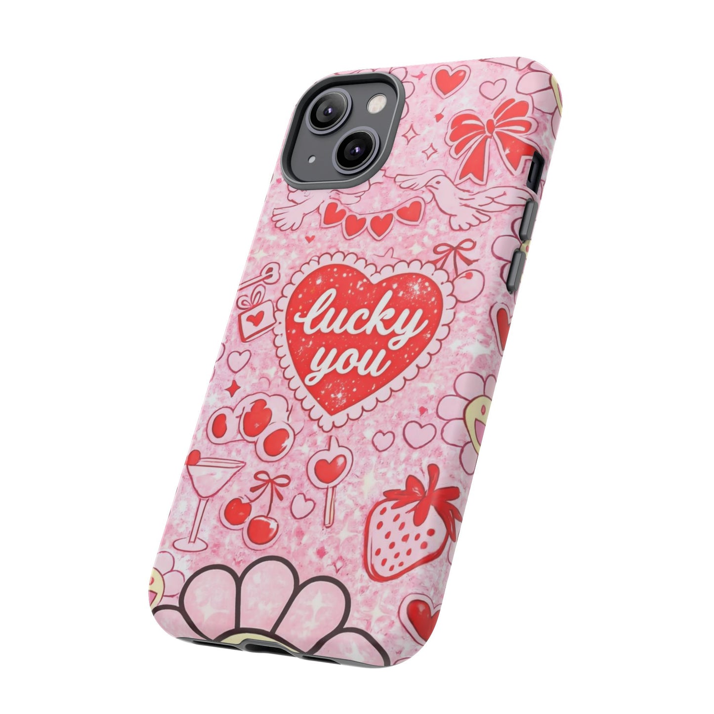 Pink Kawaii 'Lucky You' Floral Phone Case — Cute Valentine’s Protective Cover