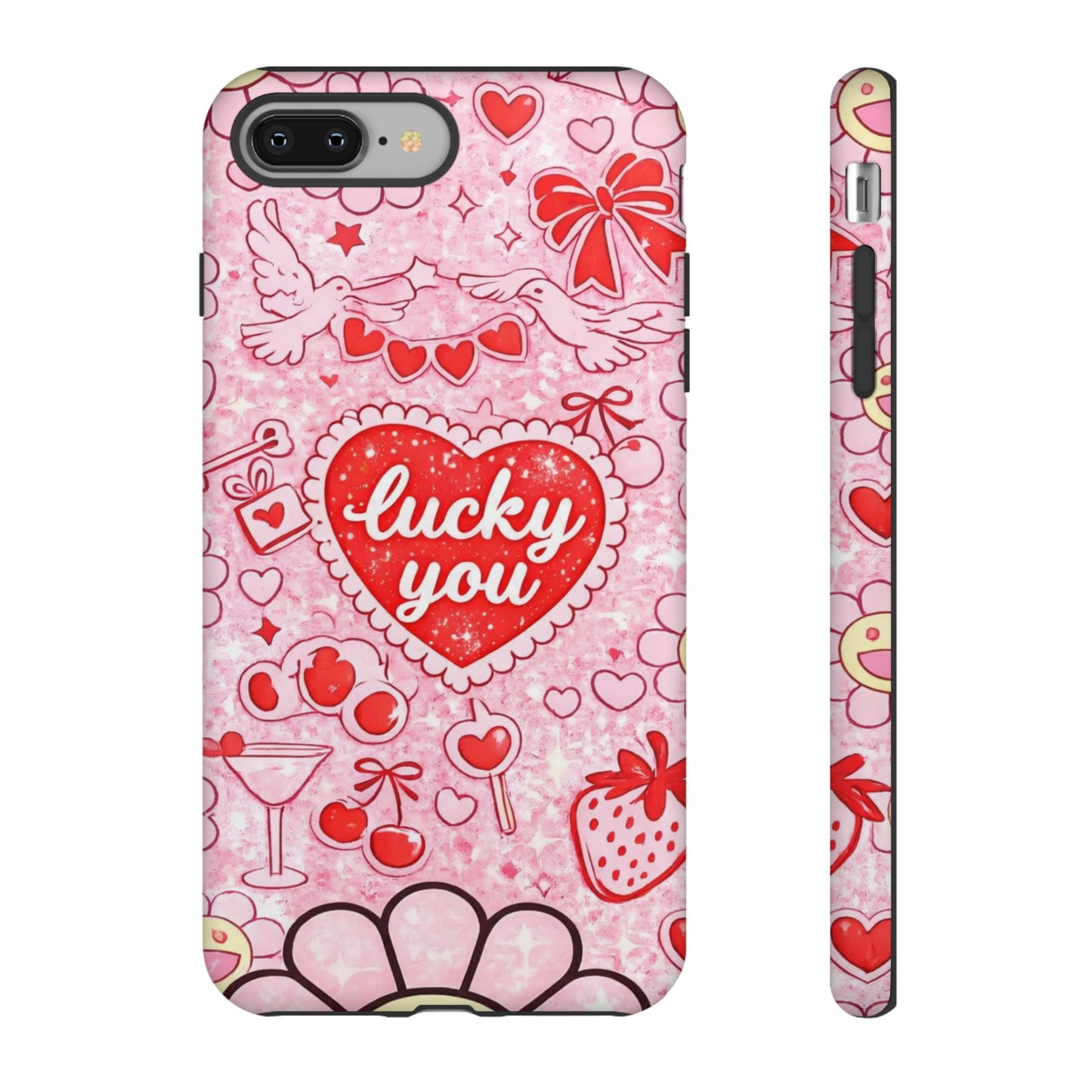 Pink Kawaii 'Lucky You' Floral Phone Case — Cute Valentine’s Protective Cover