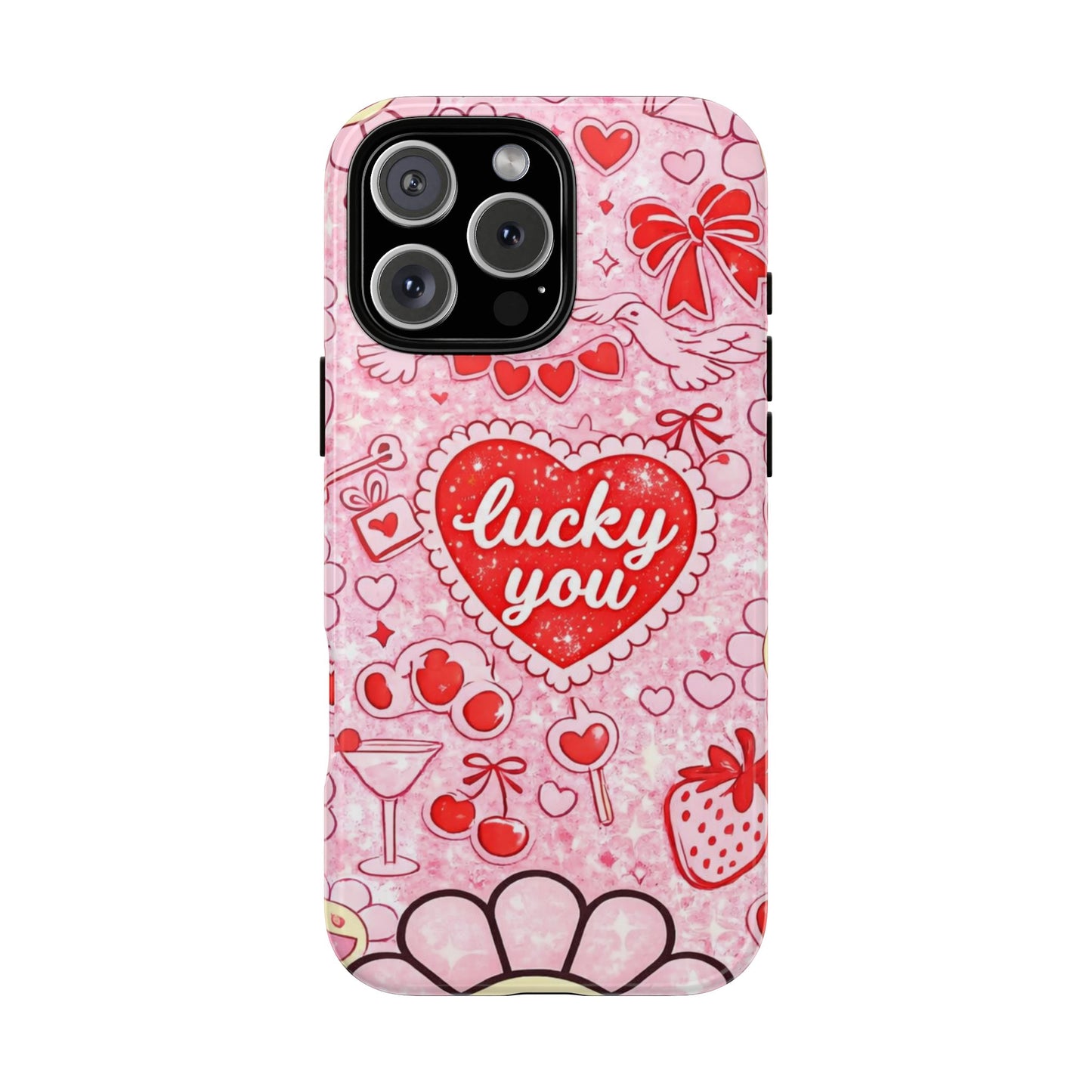 Pink Kawaii 'Lucky You' Floral Phone Case — Cute Valentine’s Protective Cover