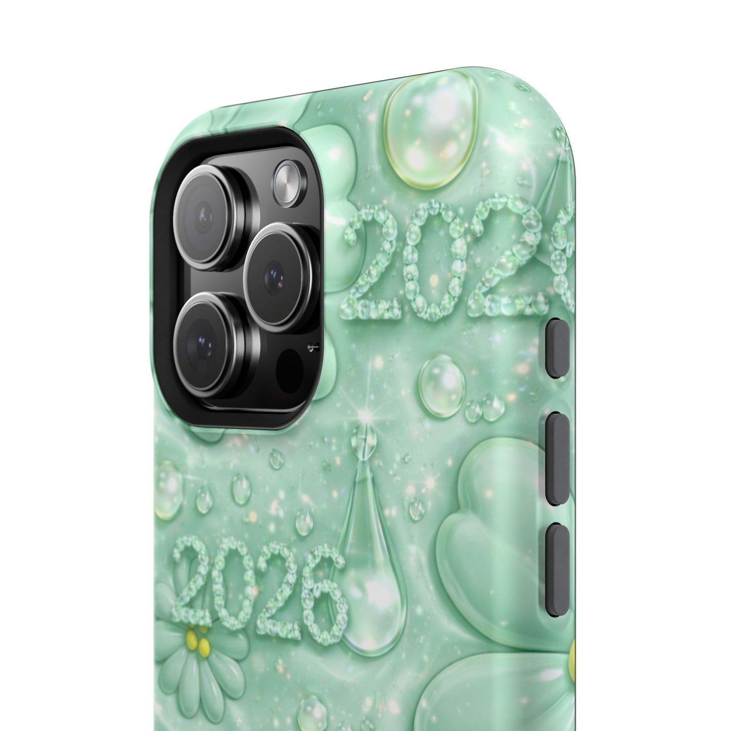 Impact-Resistant Phone Case — Mint 2026 Floral Clover Design