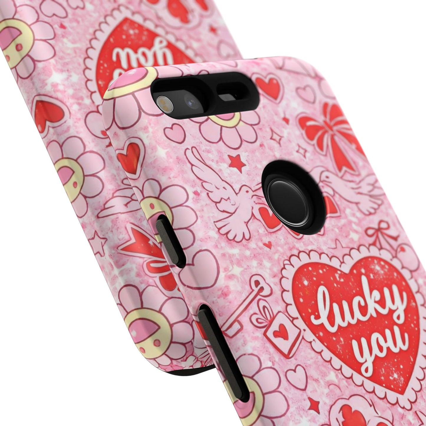 Pink Kawaii 'Lucky You' Floral Phone Case — Cute Valentine’s Protective Cover