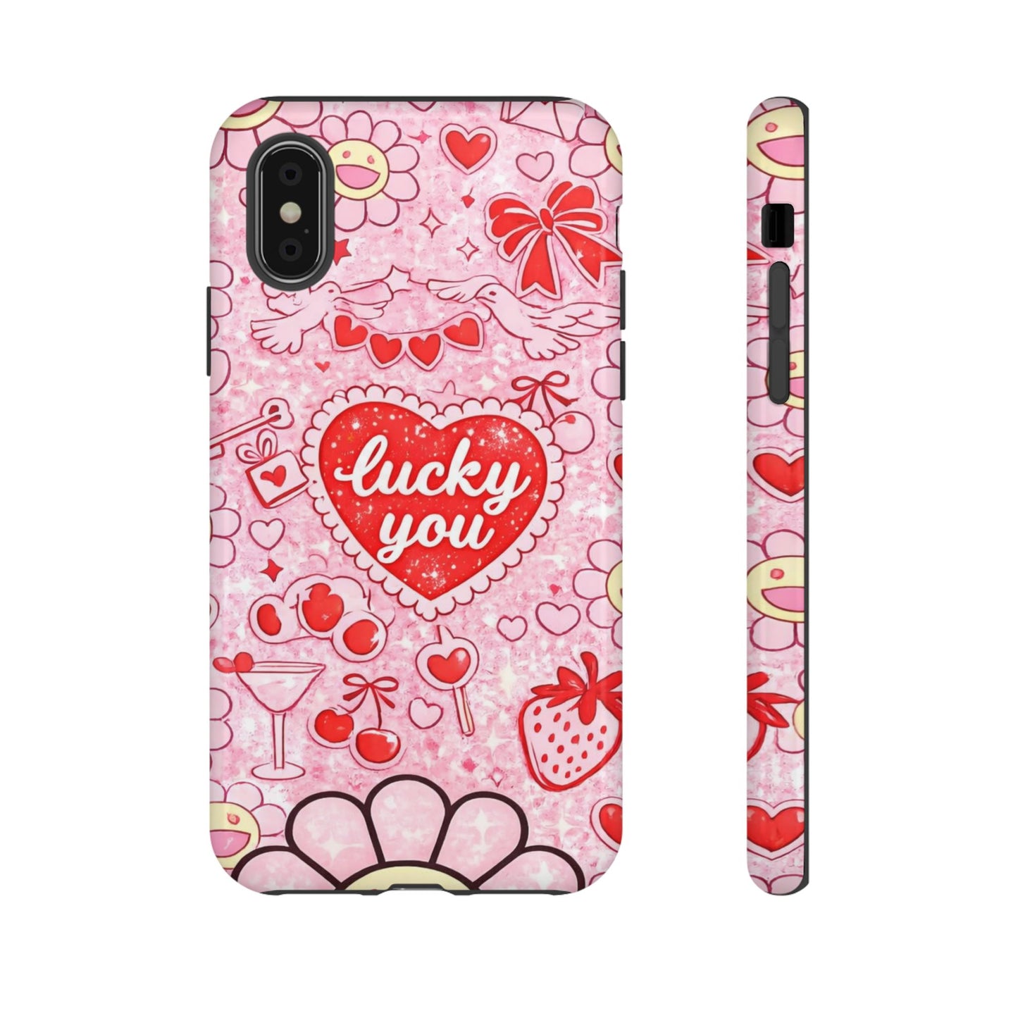 Pink Kawaii 'Lucky You' Floral Phone Case — Cute Valentine’s Protective Cover