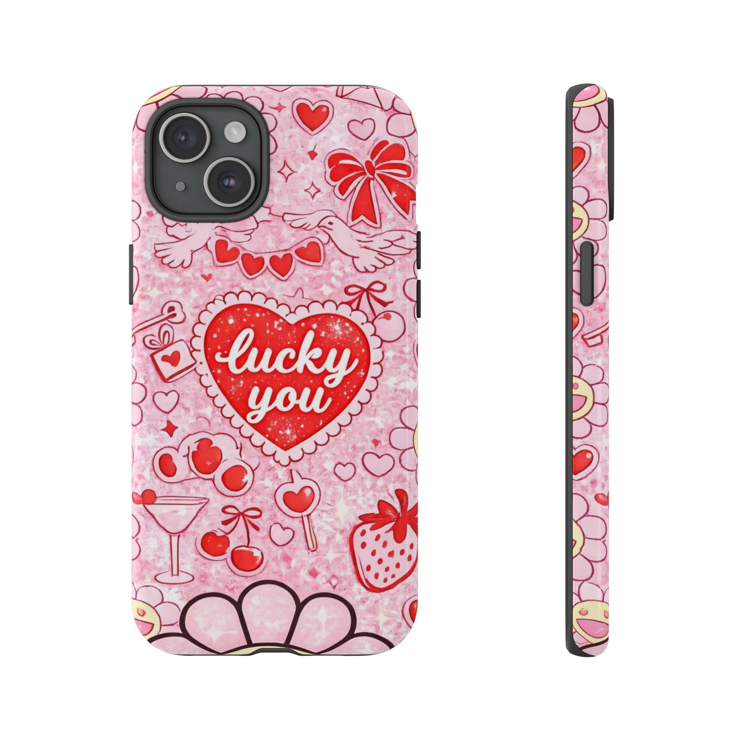 Pink Kawaii 'Lucky You' Floral Phone Case — Cute Valentine’s Protective Cover
