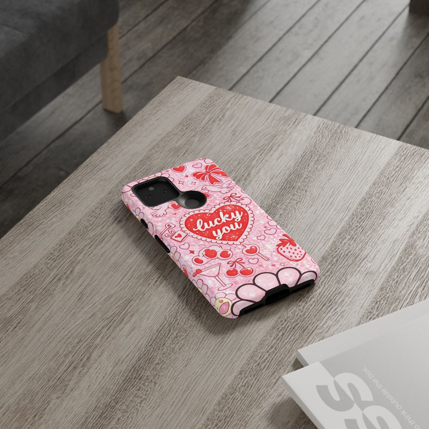 Pink Kawaii 'Lucky You' Floral Phone Case — Cute Valentine’s Protective Cover