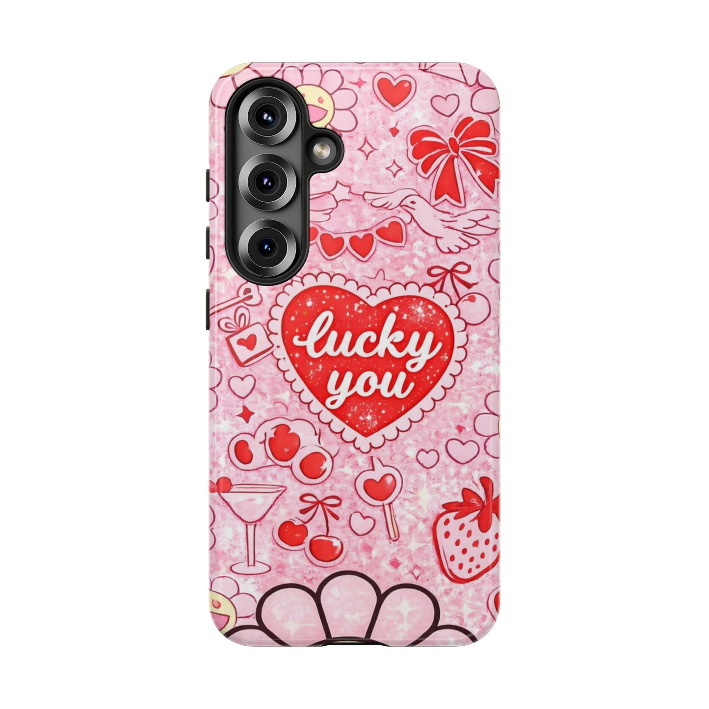 Pink Kawaii 'Lucky You' Floral Phone Case — Cute Valentine’s Protective Cover