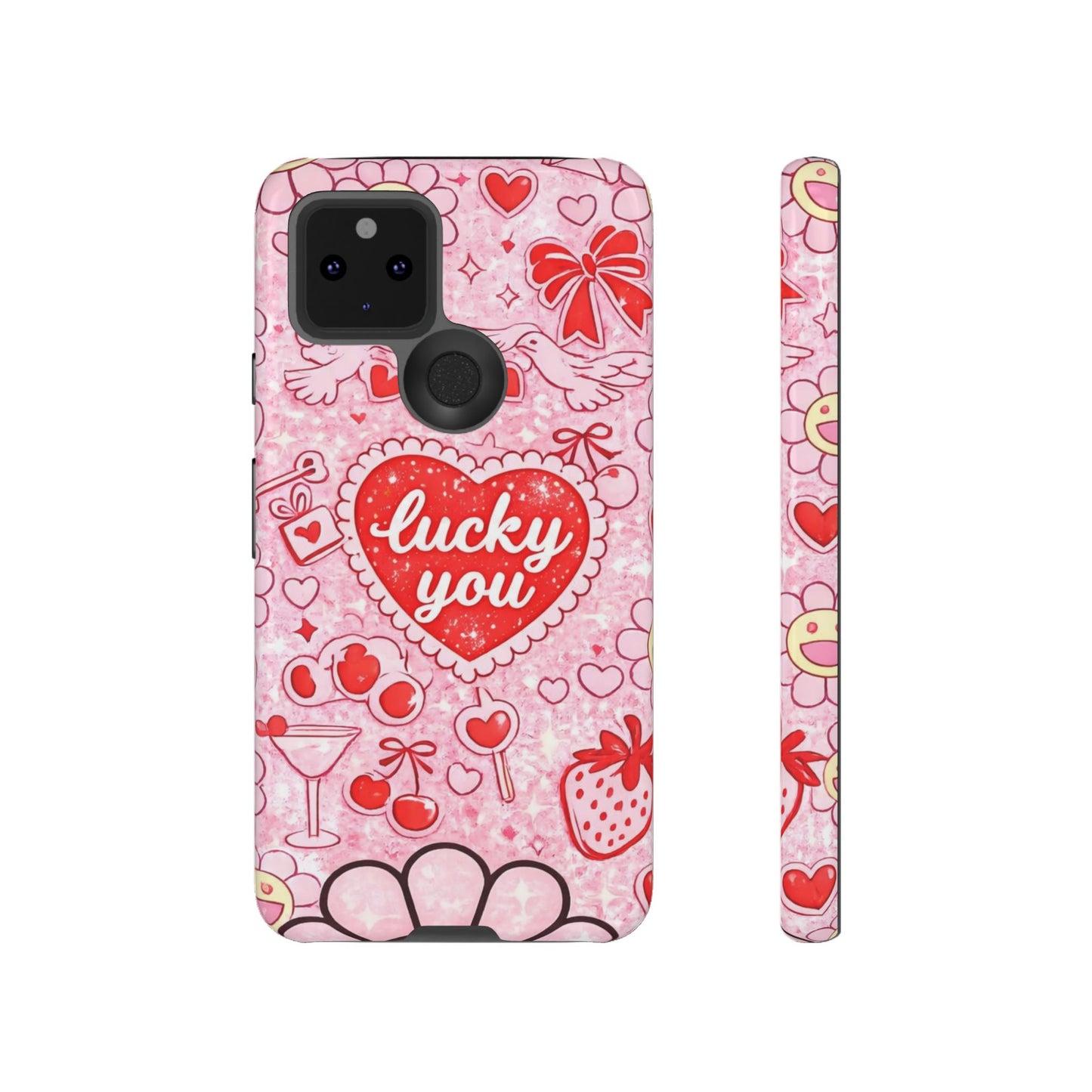 Pink Kawaii 'Lucky You' Floral Phone Case — Cute Valentine’s Protective Cover