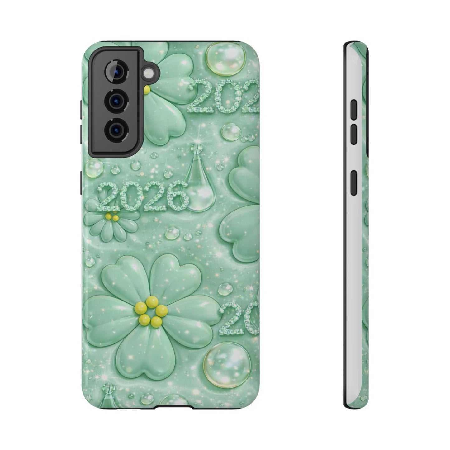 Impact-Resistant Phone Case — Mint 2026 Floral Clover Design
