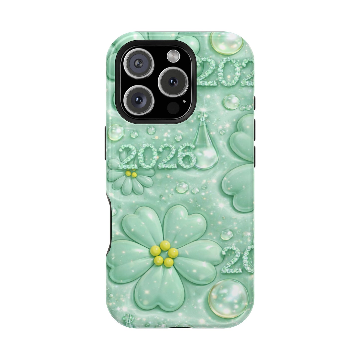 Impact-Resistant Phone Case — Mint 2026 Floral Clover Design