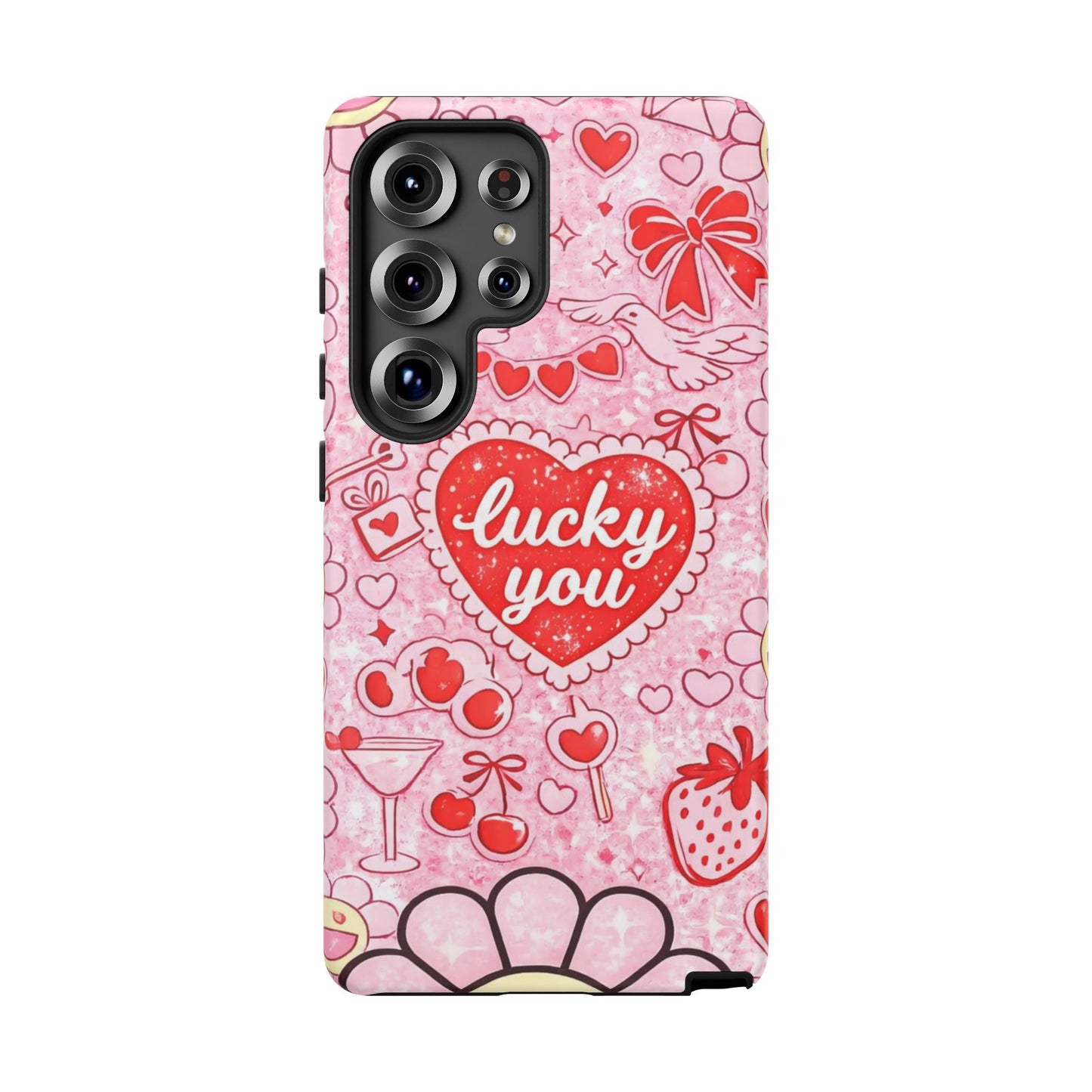 Pink Kawaii 'Lucky You' Floral Phone Case — Cute Valentine’s Protective Cover