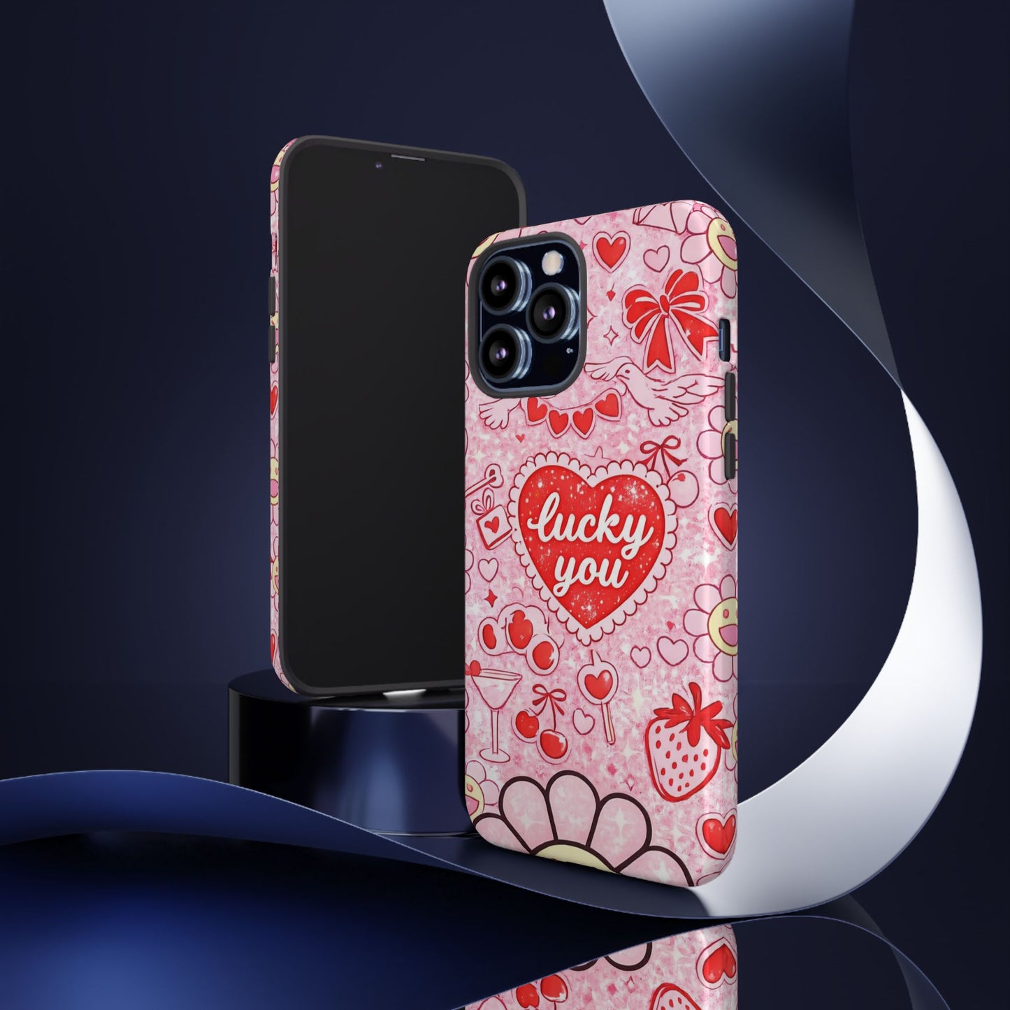 Pink Kawaii 'Lucky You' Floral Phone Case — Cute Valentine’s Protective Cover