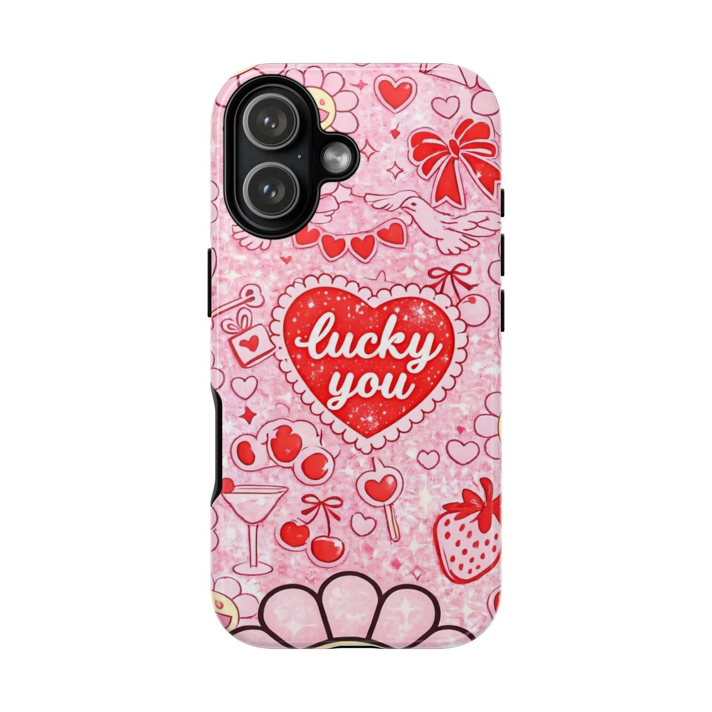 Pink Kawaii 'Lucky You' Floral Phone Case — Cute Valentine’s Protective Cover