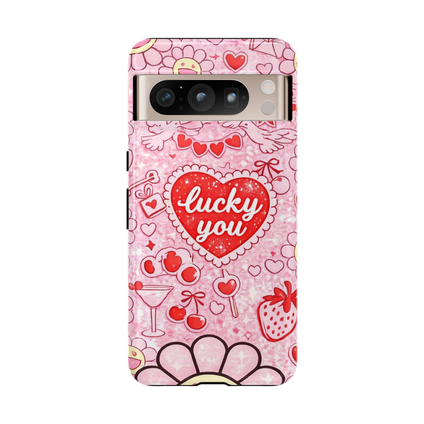 Pink Kawaii 'Lucky You' Floral Phone Case — Cute Valentine’s Protective Cover