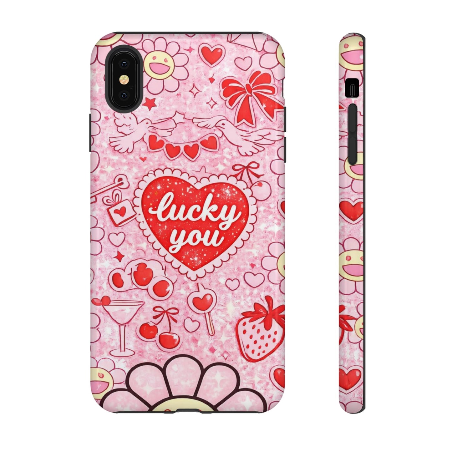 Pink Kawaii 'Lucky You' Floral Phone Case — Cute Valentine’s Protective Cover