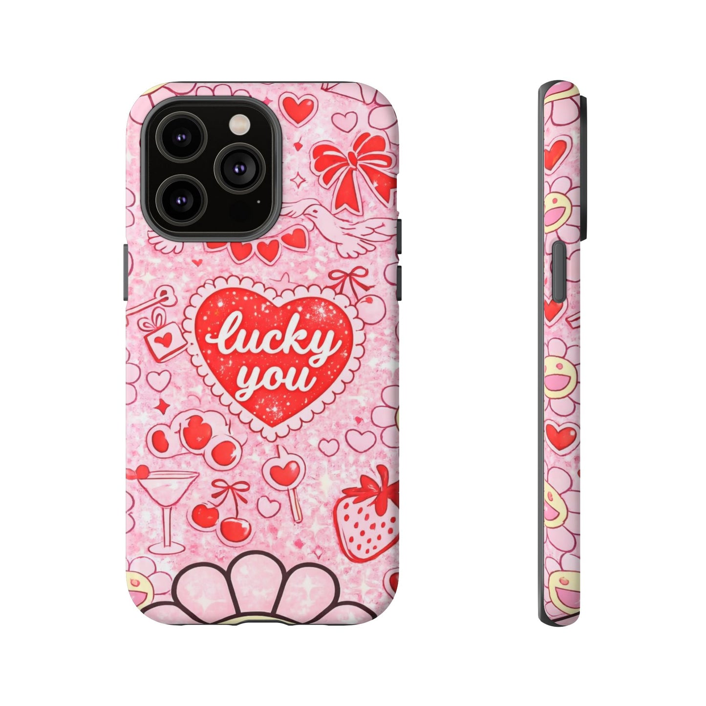 Pink Kawaii 'Lucky You' Floral Phone Case — Cute Valentine’s Protective Cover