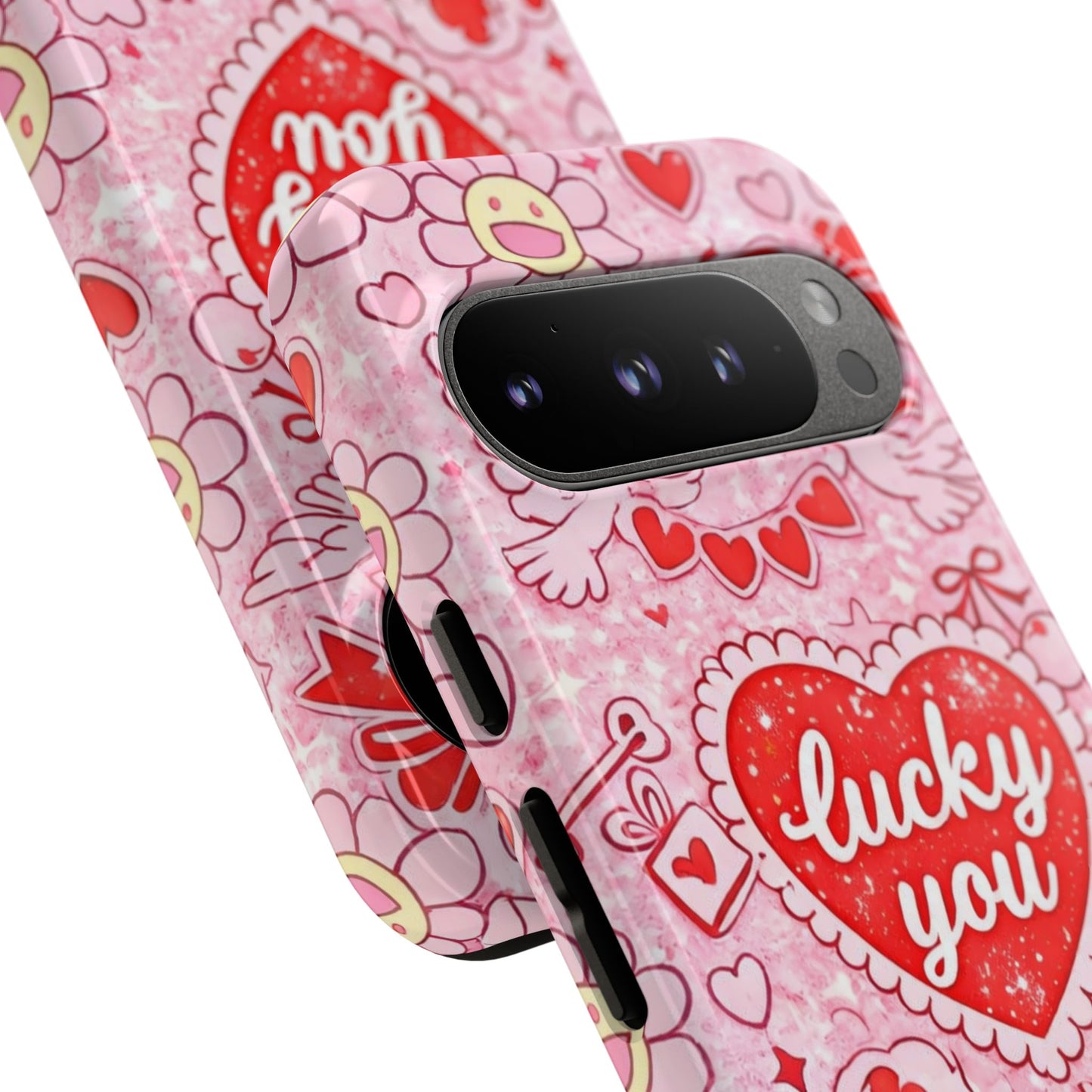 Pink Kawaii 'Lucky You' Floral Phone Case — Cute Valentine’s Protective Cover