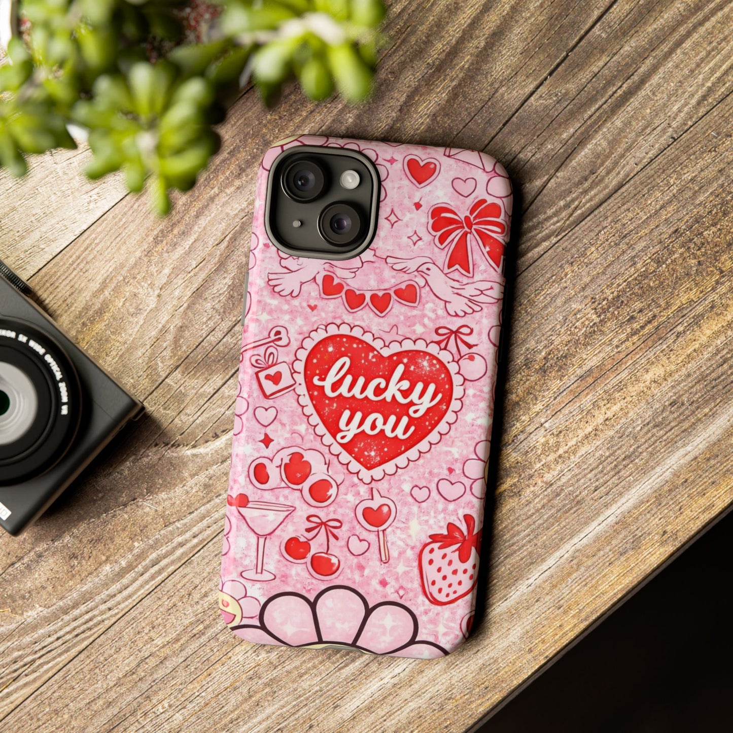 Pink Kawaii 'Lucky You' Floral Phone Case — Cute Valentine’s Protective Cover