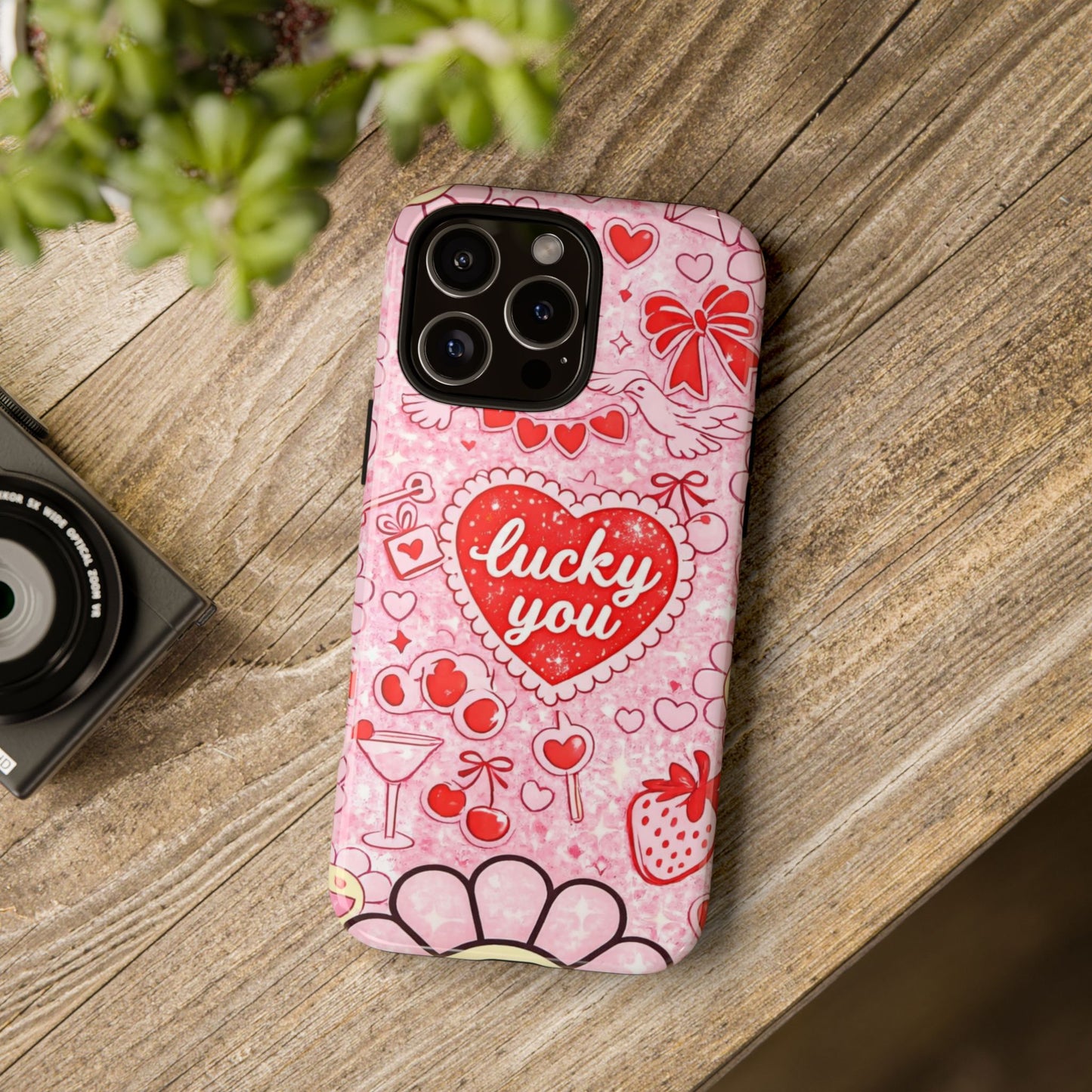 Pink Kawaii 'Lucky You' Floral Phone Case — Cute Valentine’s Protective Cover