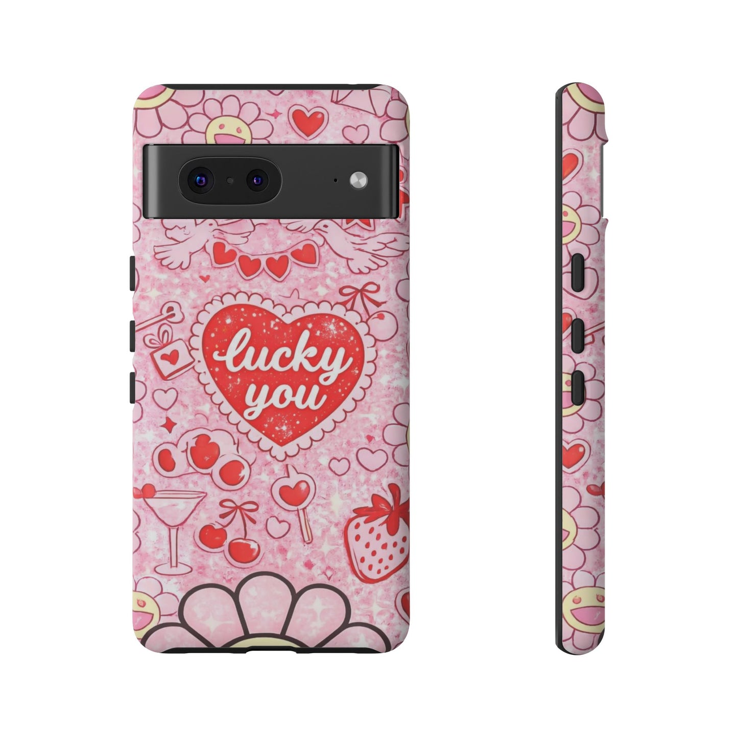 Pink Kawaii 'Lucky You' Floral Phone Case — Cute Valentine’s Protective Cover