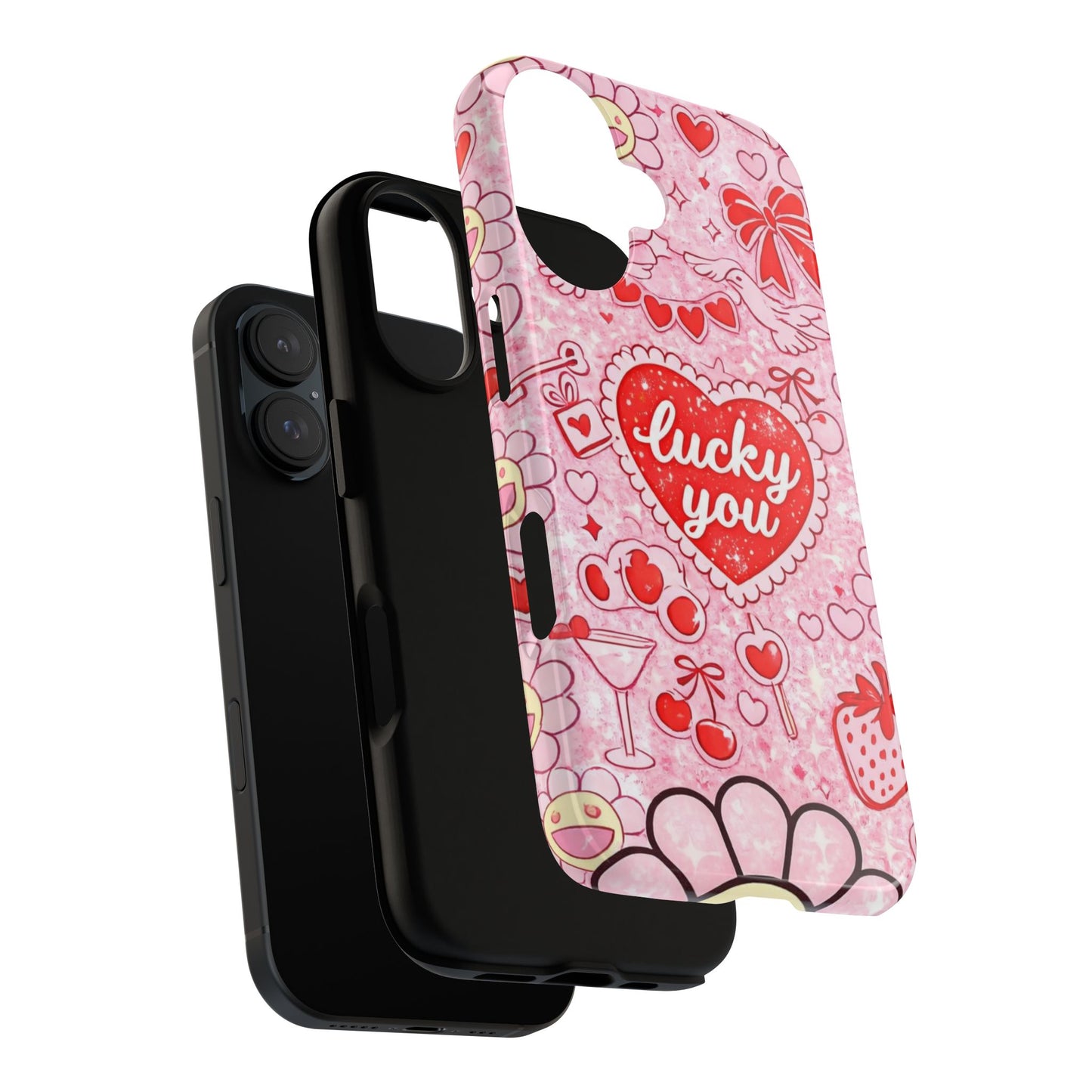 Pink Kawaii 'Lucky You' Floral Phone Case — Cute Valentine’s Protective Cover