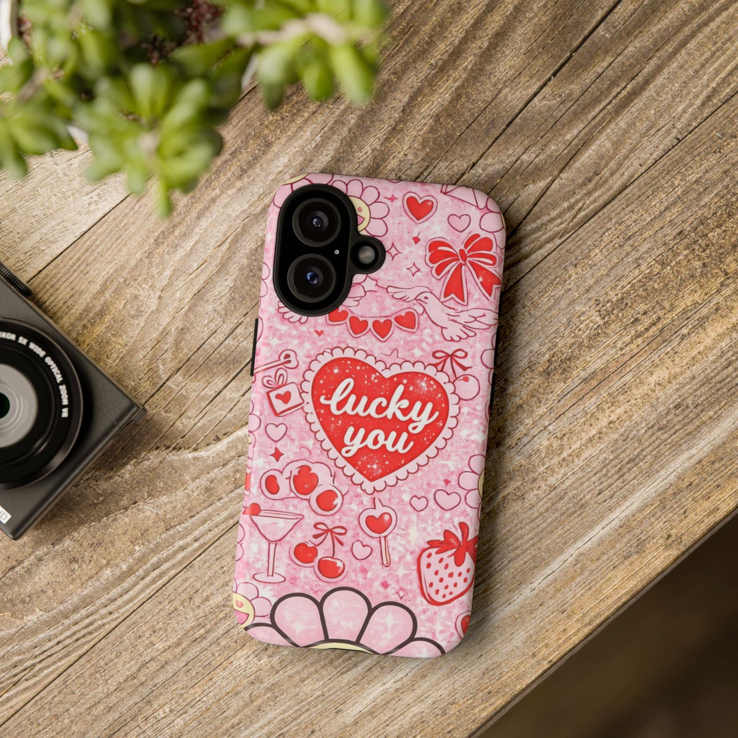 Pink Kawaii 'Lucky You' Floral Phone Case — Cute Valentine’s Protective Cover