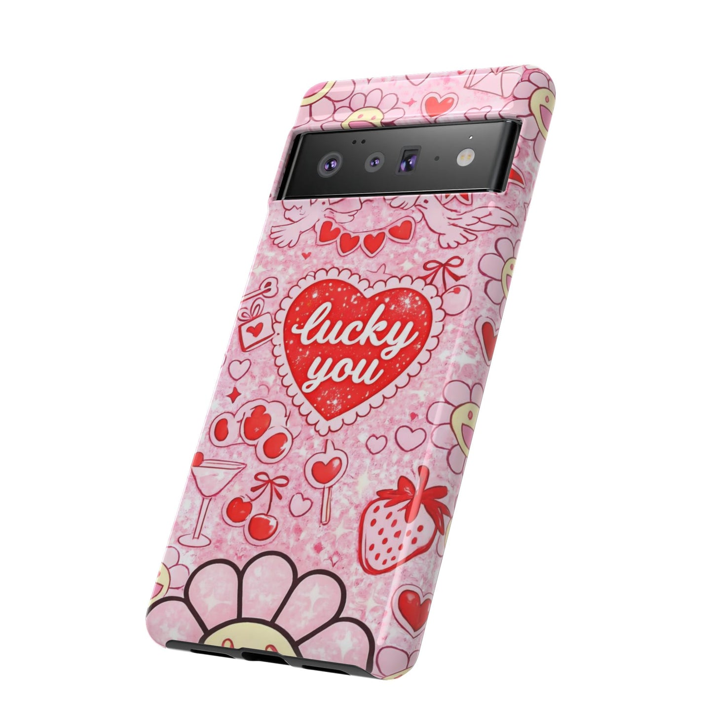 Pink Kawaii 'Lucky You' Floral Phone Case — Cute Valentine’s Protective Cover