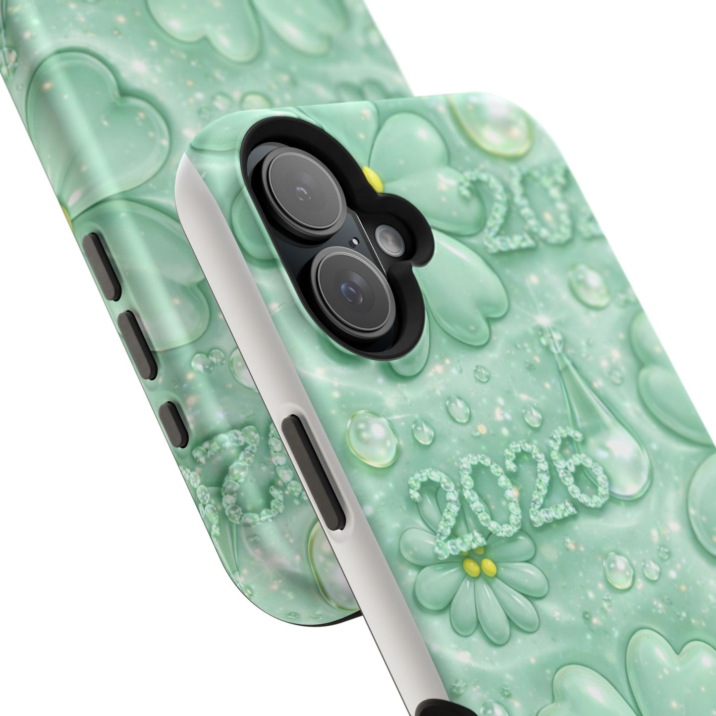 Impact-Resistant Phone Case — Mint 2026 Floral Clover Design