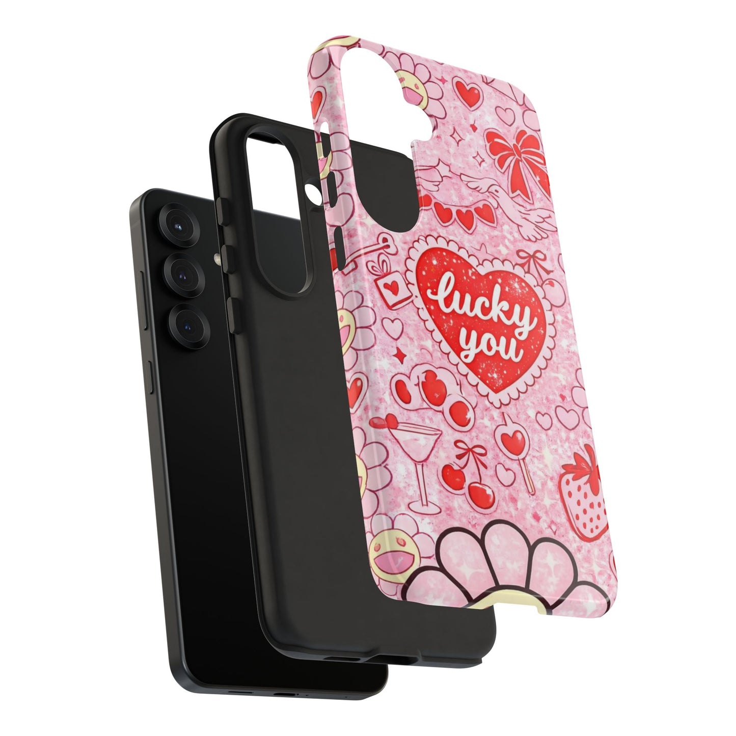 Pink Kawaii 'Lucky You' Floral Phone Case — Cute Valentine’s Protective Cover