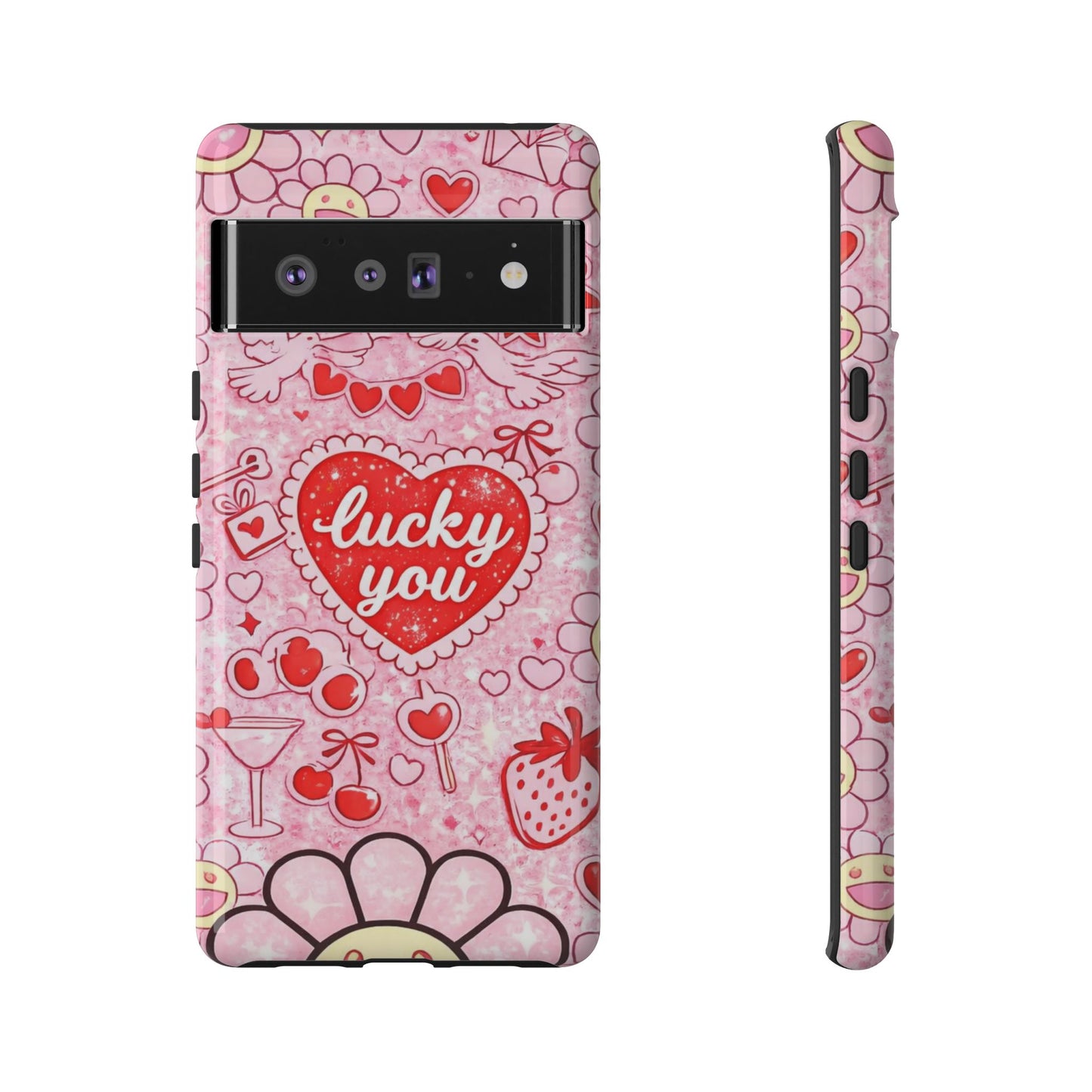 Pink Kawaii 'Lucky You' Floral Phone Case — Cute Valentine’s Protective Cover