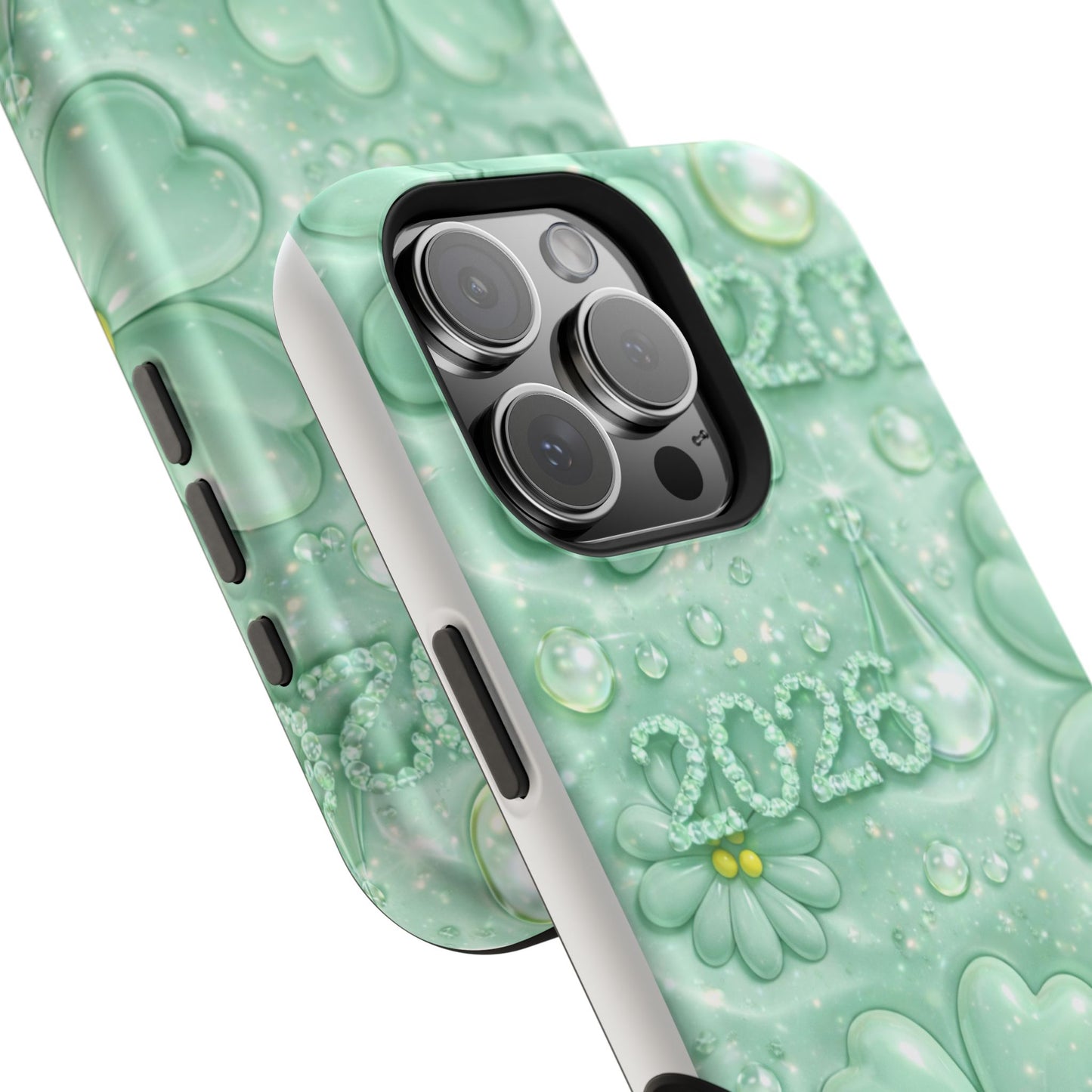Impact-Resistant Phone Case — Mint 2026 Floral Clover Design