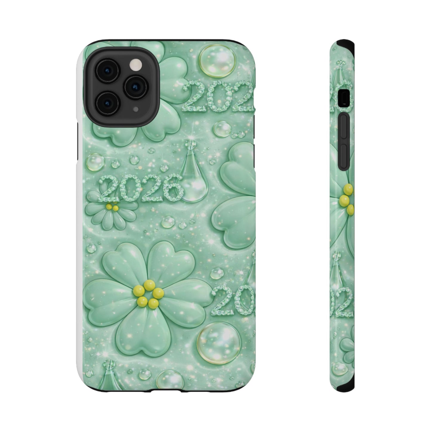 Impact-Resistant Phone Case — Mint 2026 Floral Clover Design