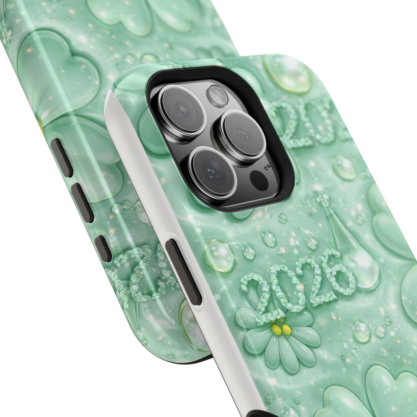 Impact-Resistant Phone Case — Mint 2026 Floral Clover Design