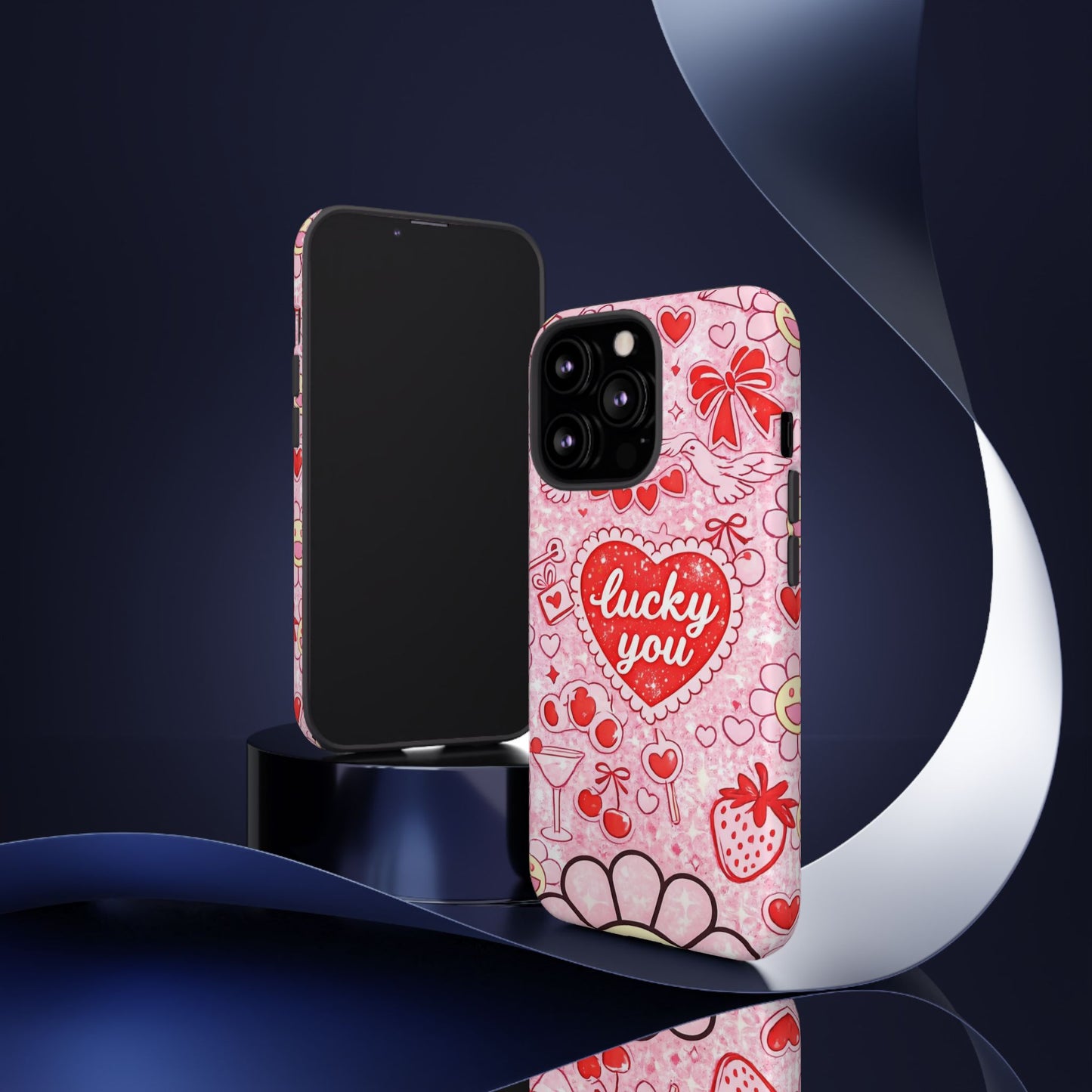 Pink Kawaii 'Lucky You' Floral Phone Case — Cute Valentine’s Protective Cover