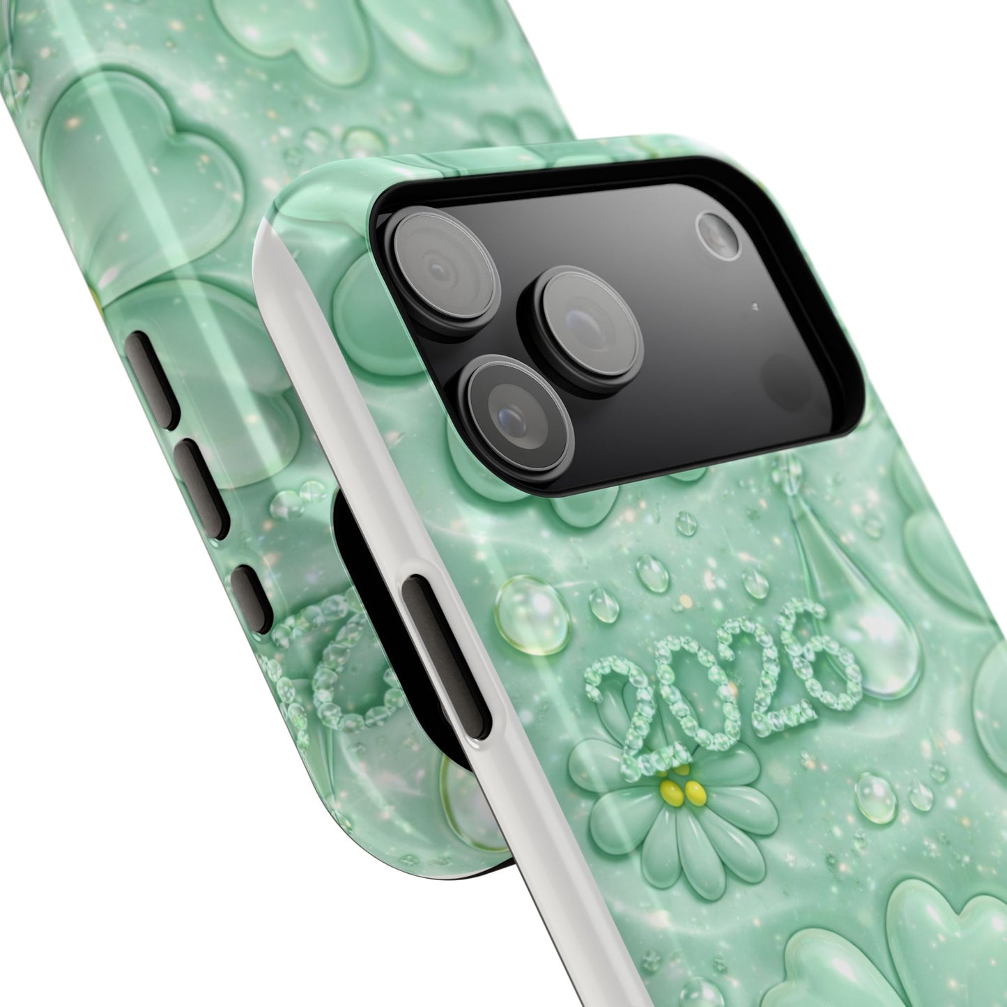 Impact-Resistant Phone Case — Mint 2026 Floral Clover Design
