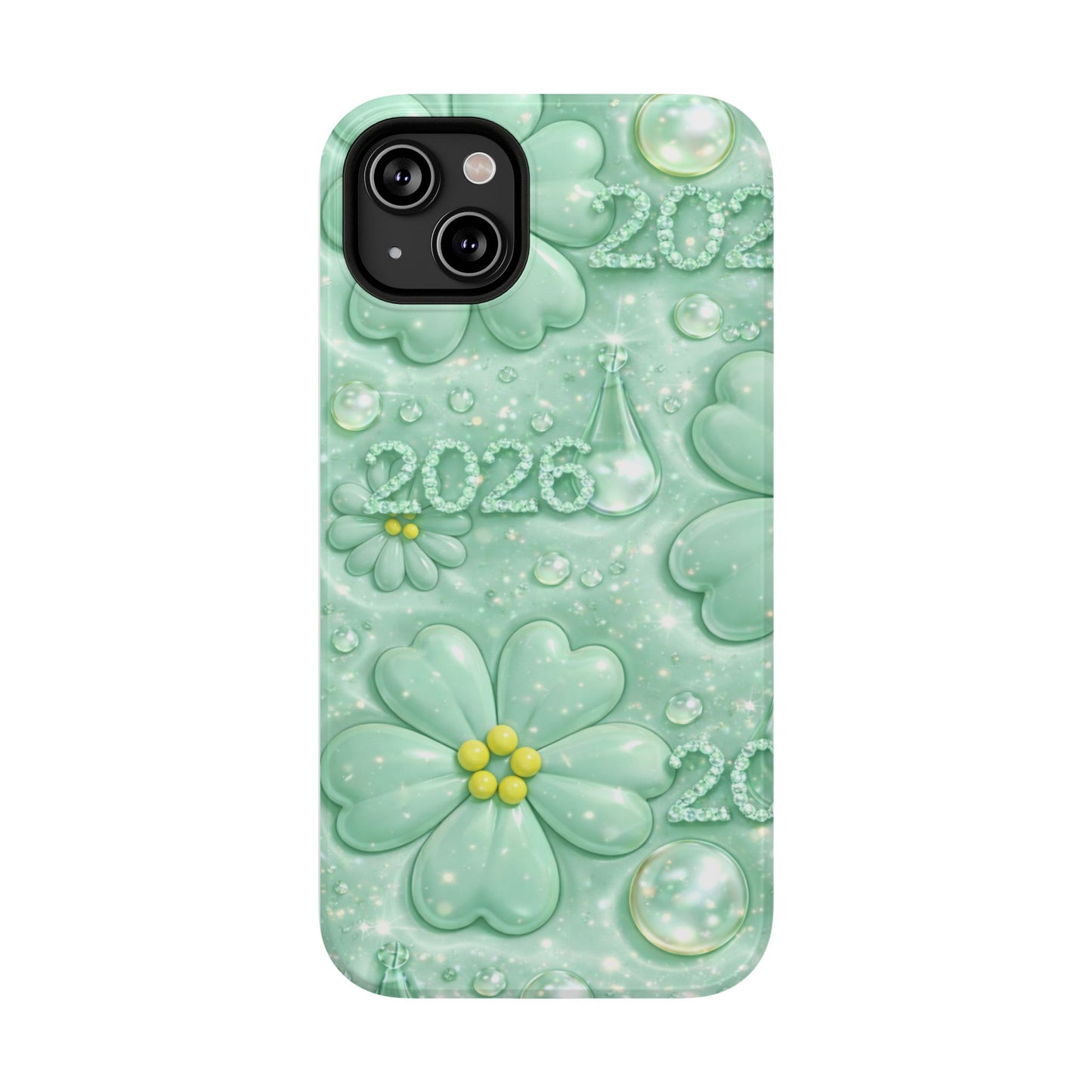 Impact-Resistant Phone Case — Mint 2026 Floral Clover Design