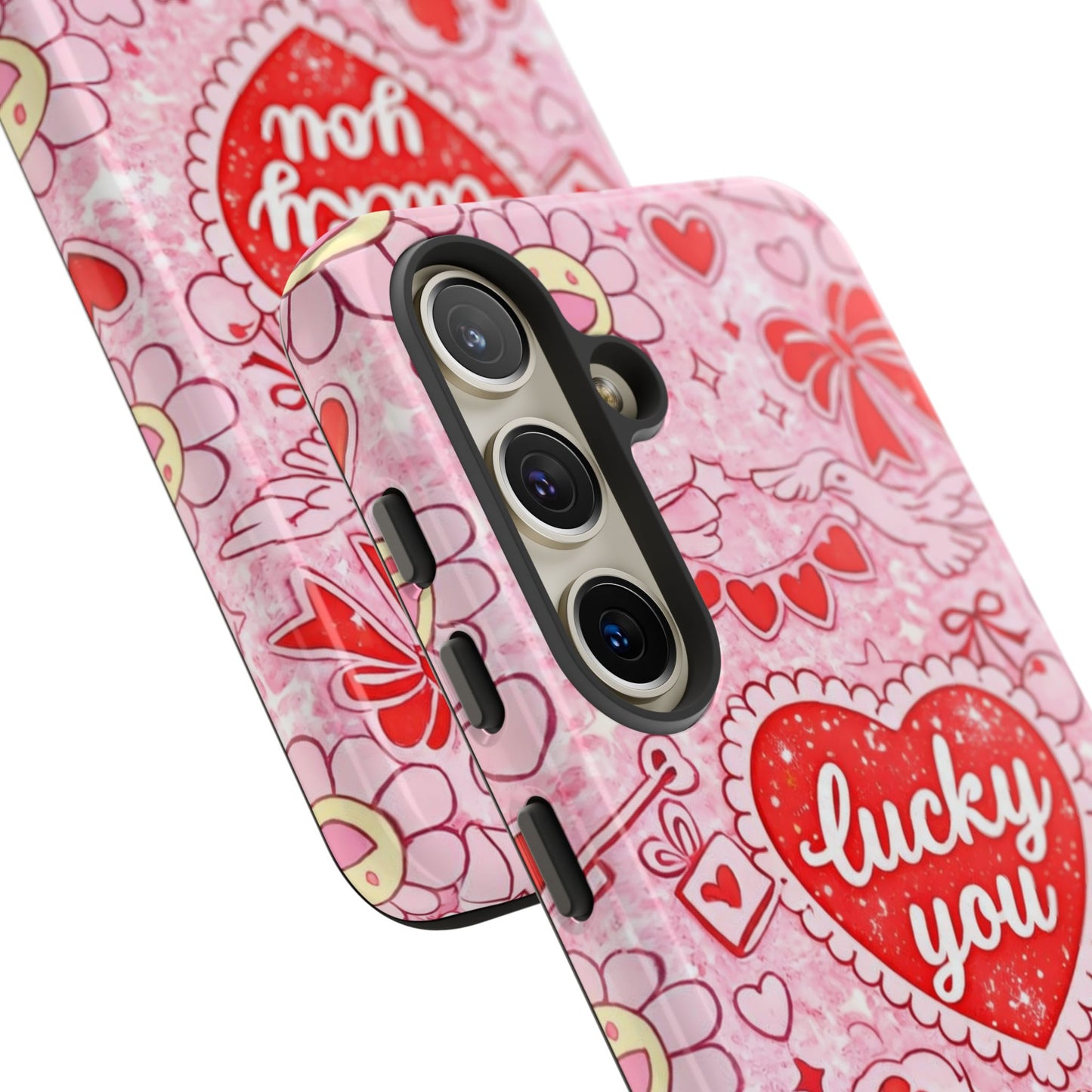 Pink Kawaii 'Lucky You' Floral Phone Case — Cute Valentine’s Protective Cover