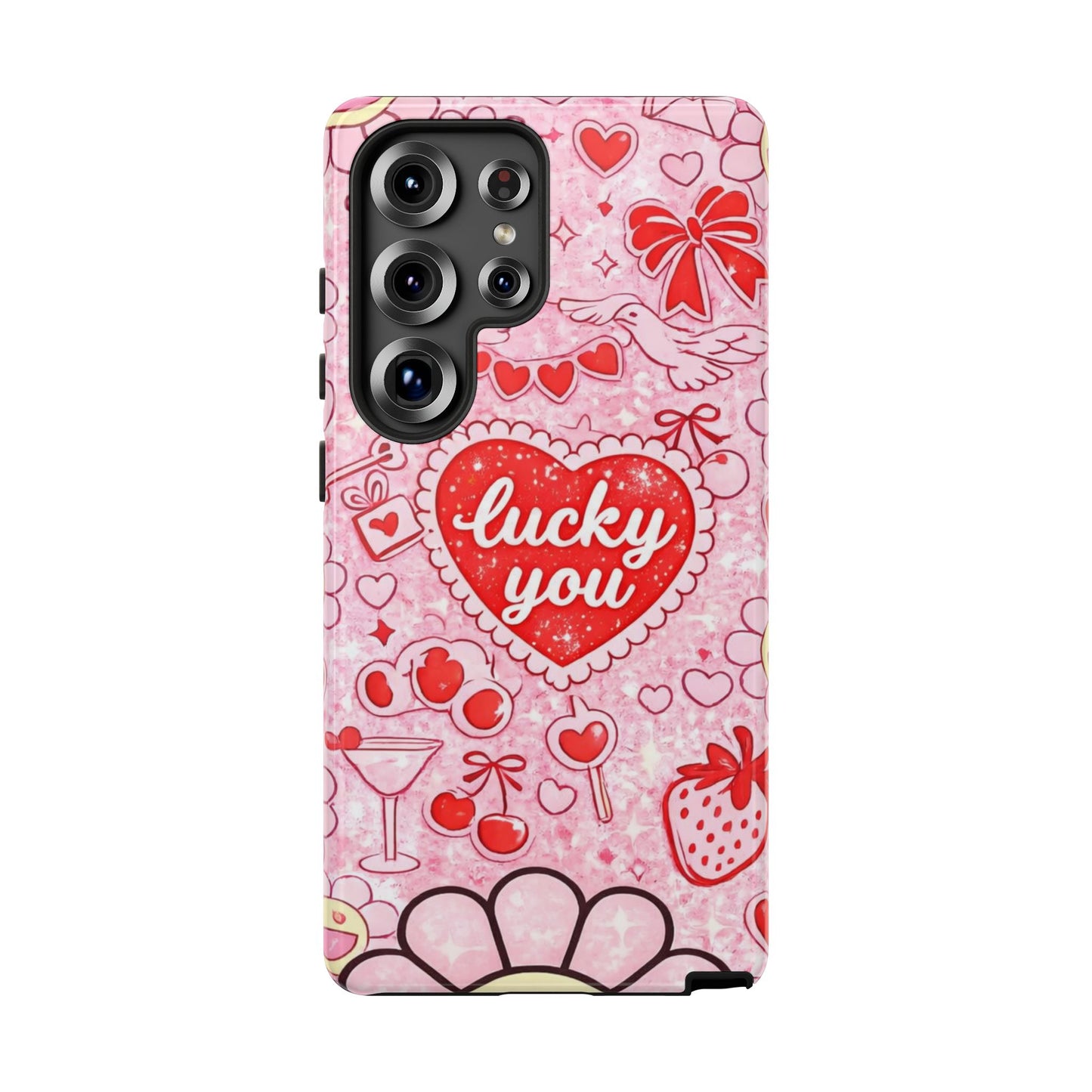 Pink Kawaii 'Lucky You' Floral Phone Case — Cute Valentine’s Protective Cover