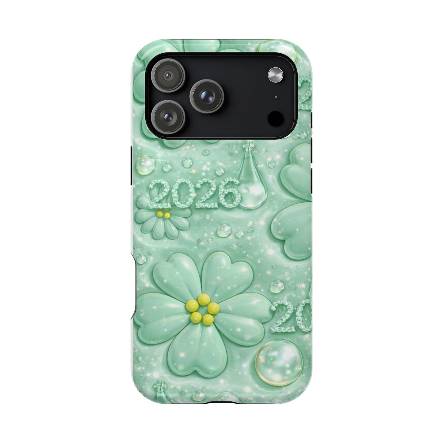 Impact-Resistant Phone Case — Mint 2026 Floral Clover Design