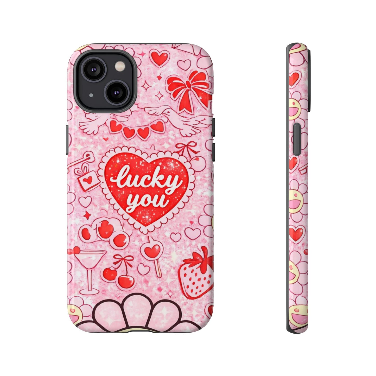 Pink Kawaii 'Lucky You' Floral Phone Case — Cute Valentine’s Protective Cover