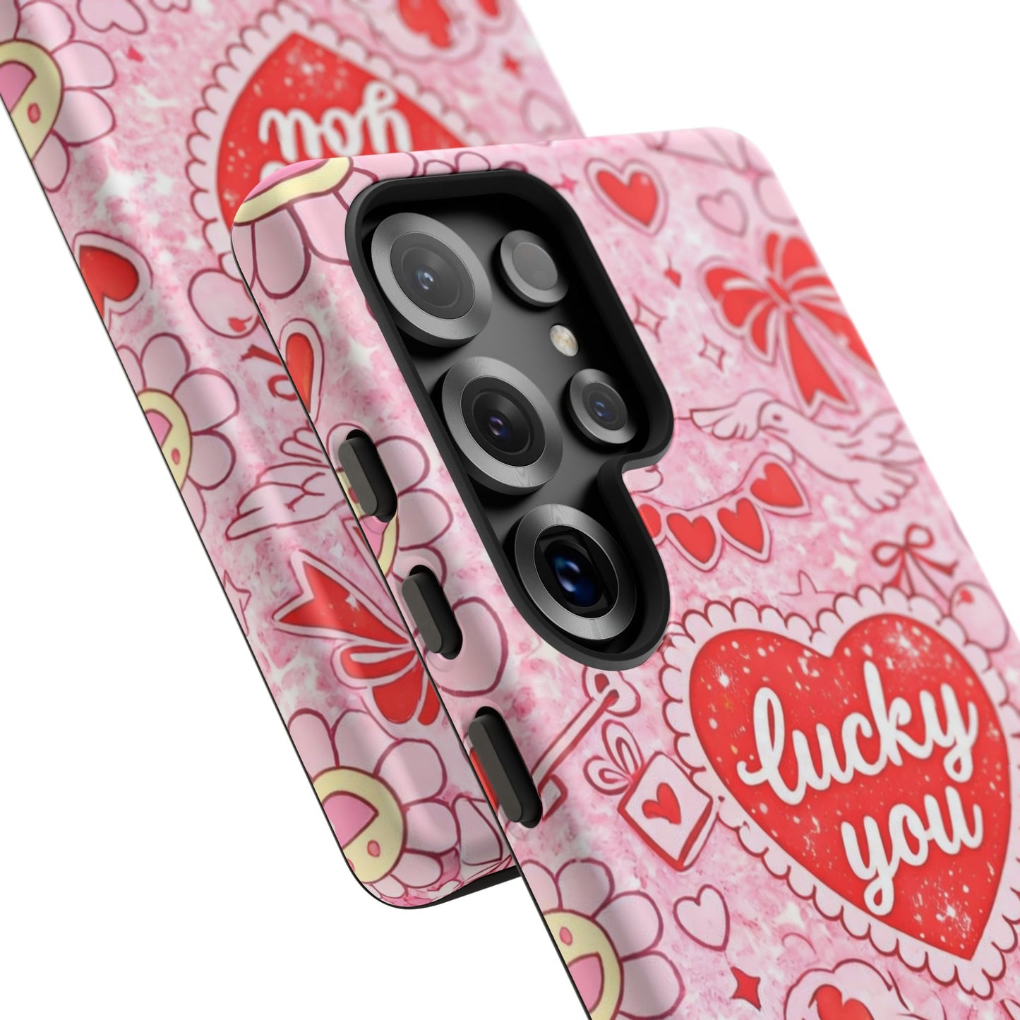 Pink Kawaii 'Lucky You' Floral Phone Case — Cute Valentine’s Protective Cover