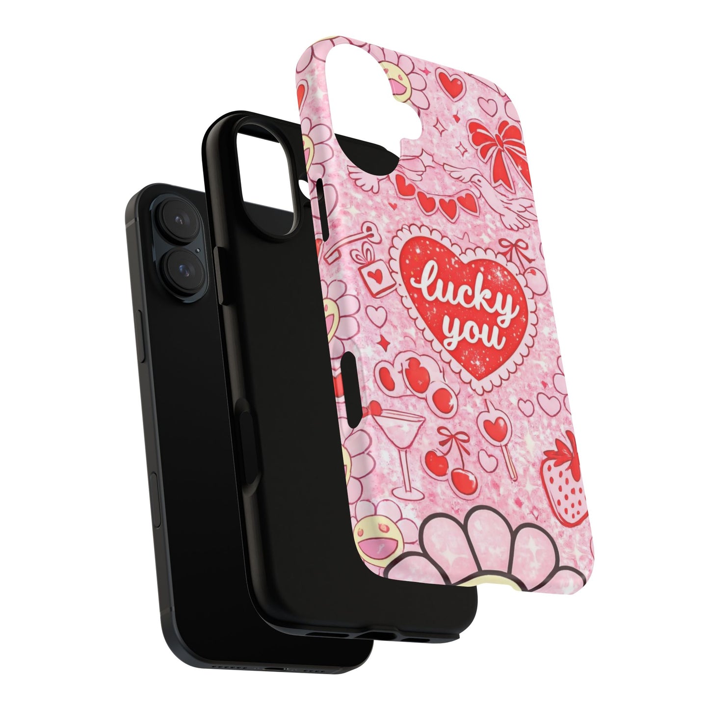 Pink Kawaii 'Lucky You' Floral Phone Case — Cute Valentine’s Protective Cover