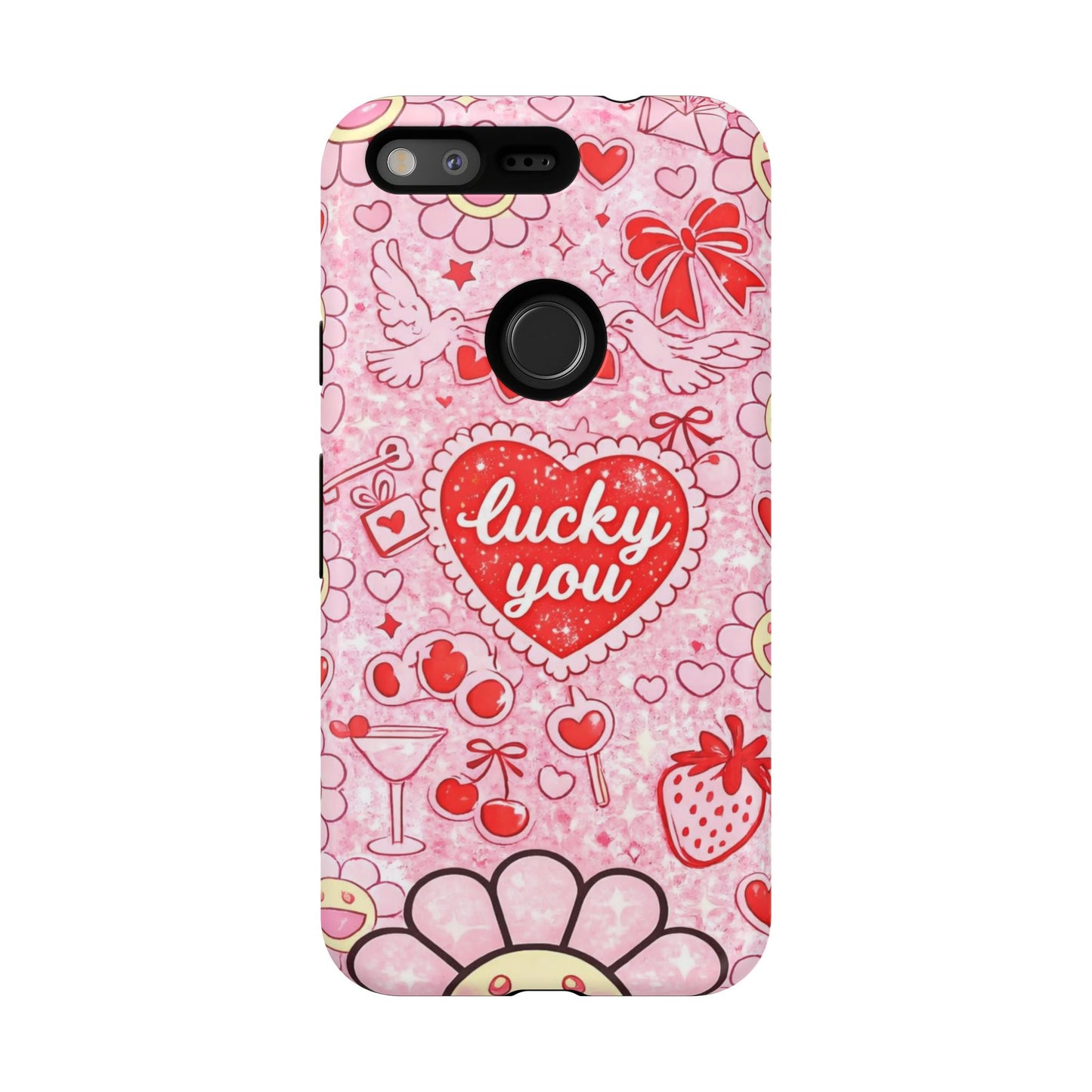 Pink Kawaii 'Lucky You' Floral Phone Case — Cute Valentine’s Protective Cover
