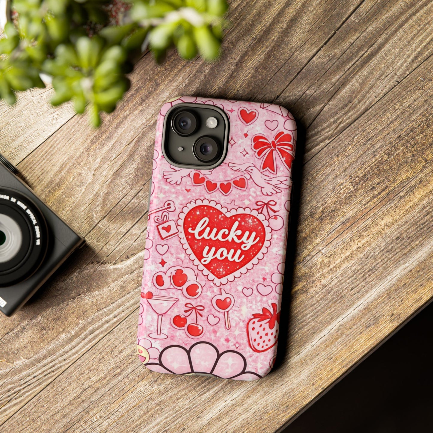 Pink Kawaii 'Lucky You' Floral Phone Case — Cute Valentine’s Protective Cover
