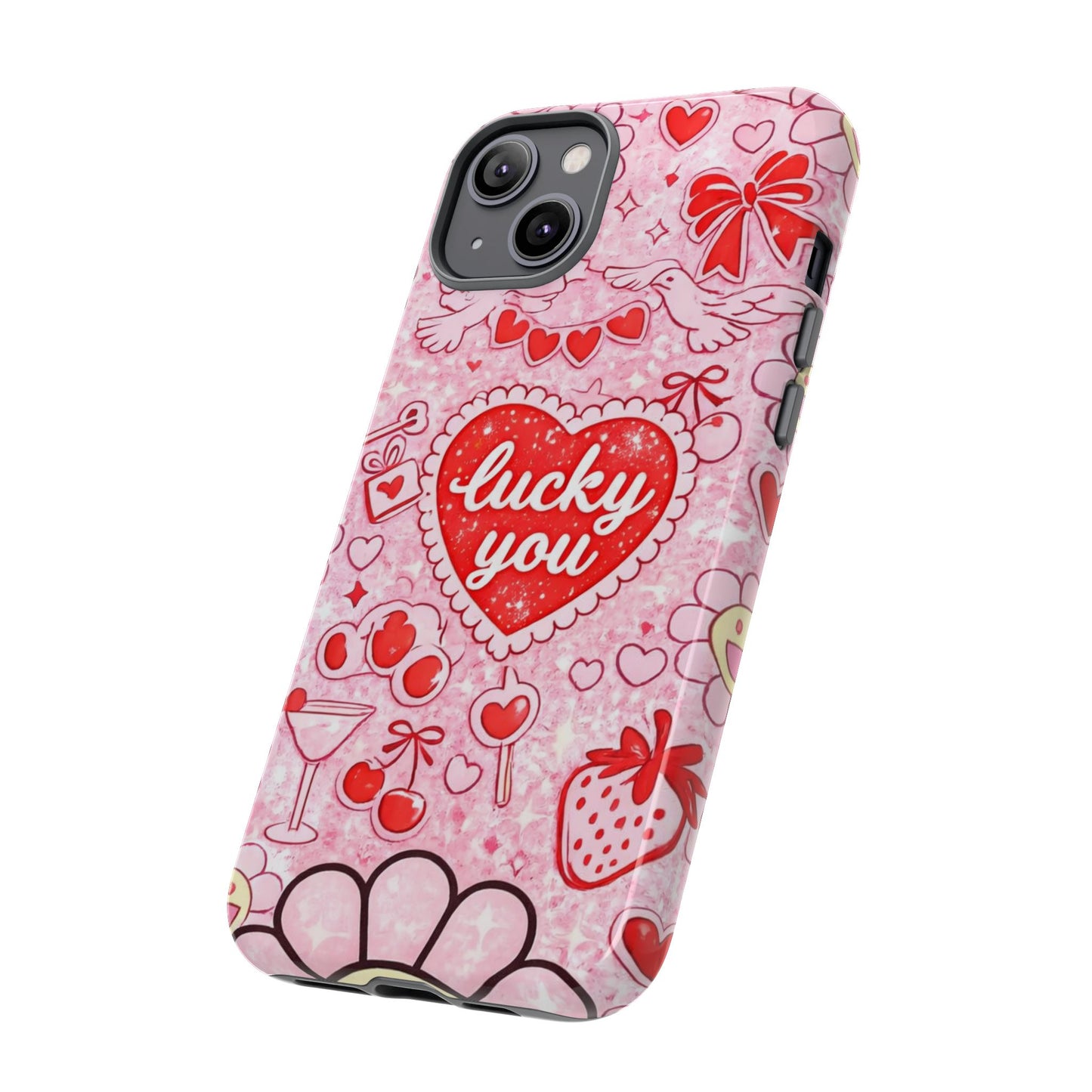 Pink Kawaii 'Lucky You' Floral Phone Case — Cute Valentine’s Protective Cover